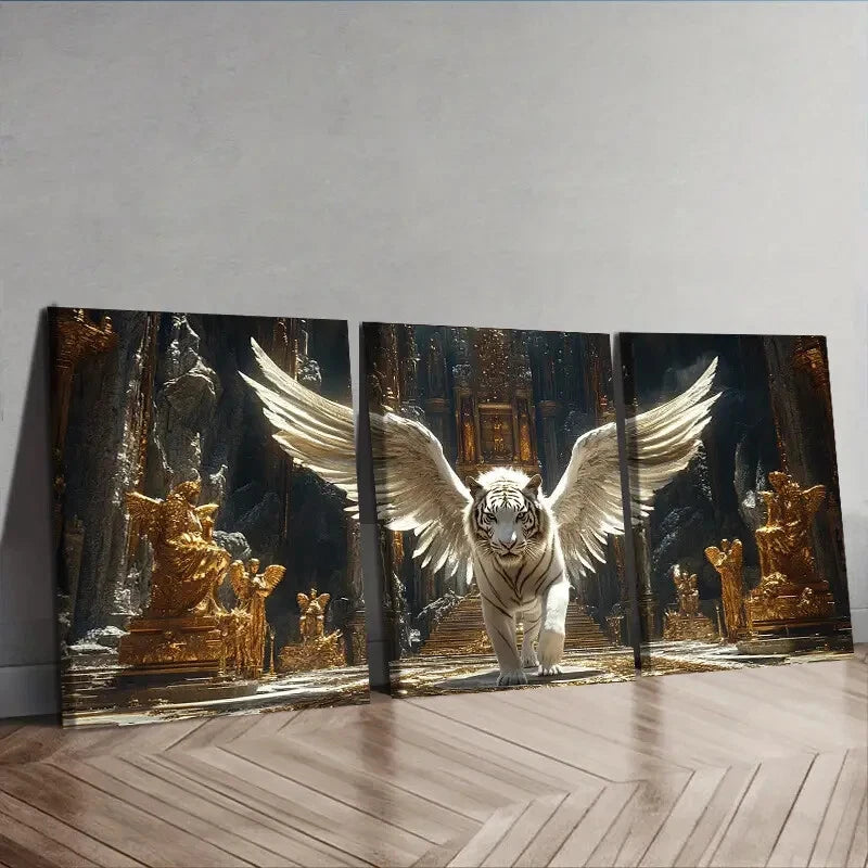 3-Piece White Tiger with Angel Wings Wall Art Set - Framed Canvas 40x60cm | High-Quality Print | 100% Australian Made | Ready to Hang | Perfect for Living Room, Bedroom & Office Decor