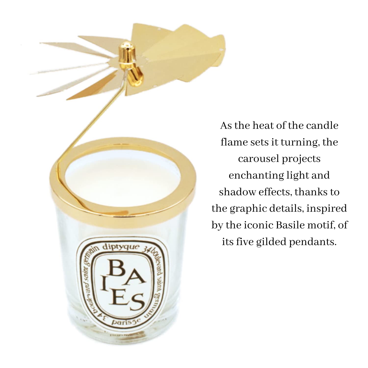 Diptyque Baies Scented Candle 6.5 oz with Gold Carousel Holder - Luxury Home Fragrance Gift Set for Living Room, Bedroom & Bathroom Decor