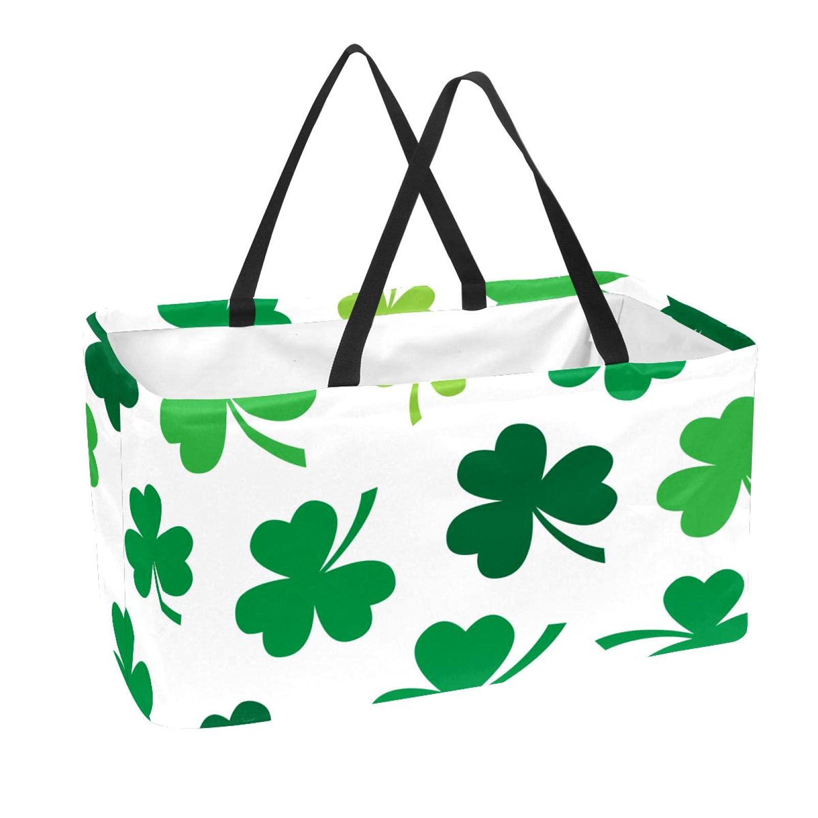 Eco-Friendly Reusable Grocery Bags - Shamrock Pattern Collapsible Storage Tote with Long Handles | Perfect for Shopping, Picnics & Home Organization