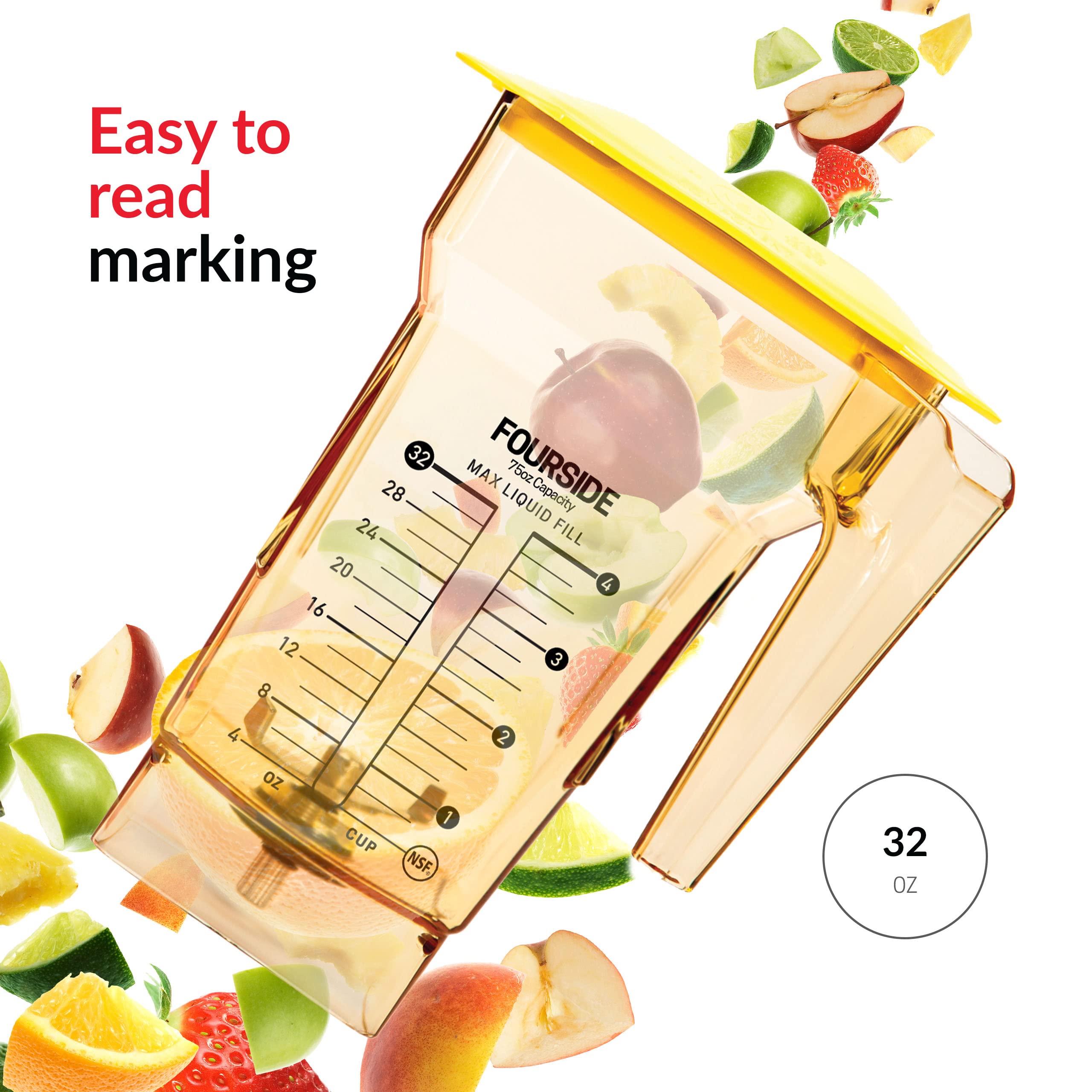 Blendtec 75 oz FourSide Commercial Blender Jar - 4-Sided Replacement Pitcher for Most Blendtec Blenders - 32 oz Blending Capacity - Yellow - Perfect for Smoothies, Soups & Nut Butters in Restaurants & Homes