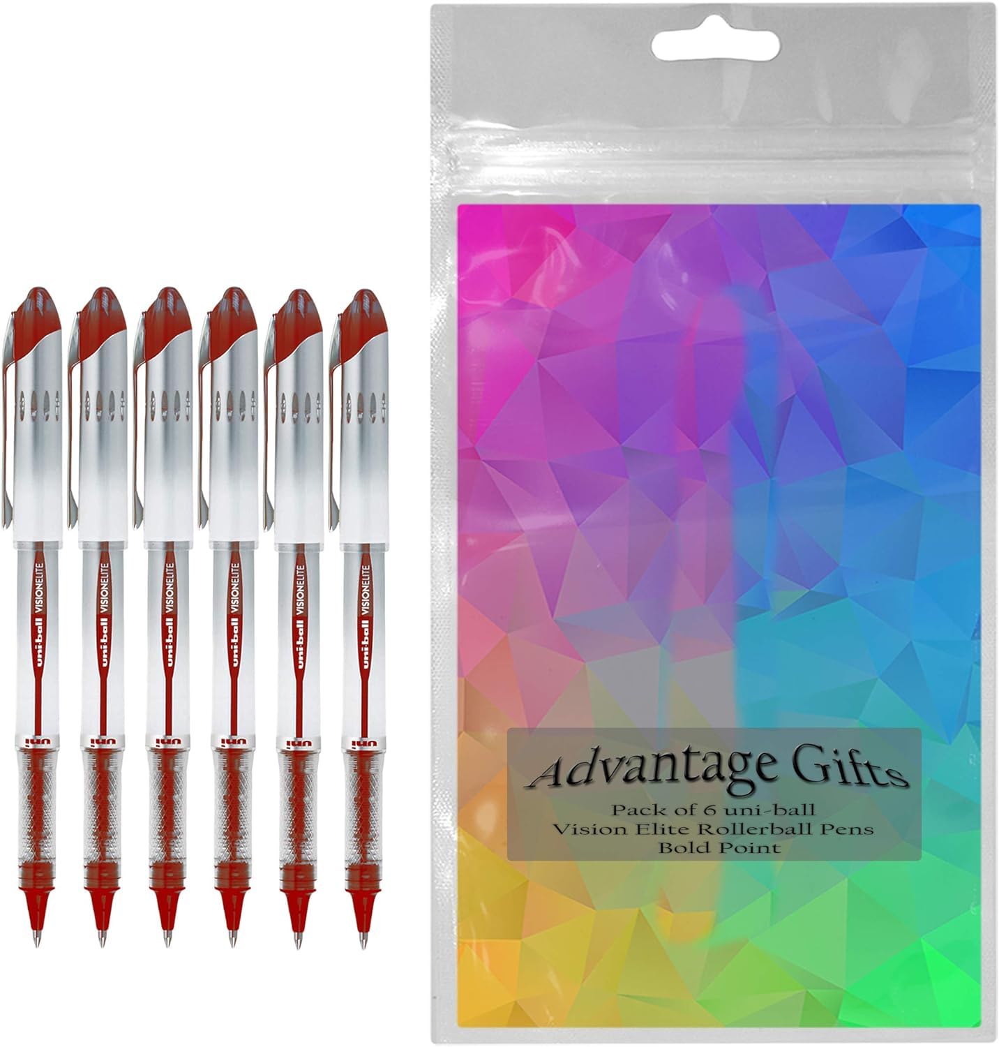 Uni-ball Vision Elite Rollerball Pens - 0.8mm Bold Point Red Ink (6-Pack) with Reusable Plastic Pouch - Perfect for Office, School, Note Taking & Gift Giving