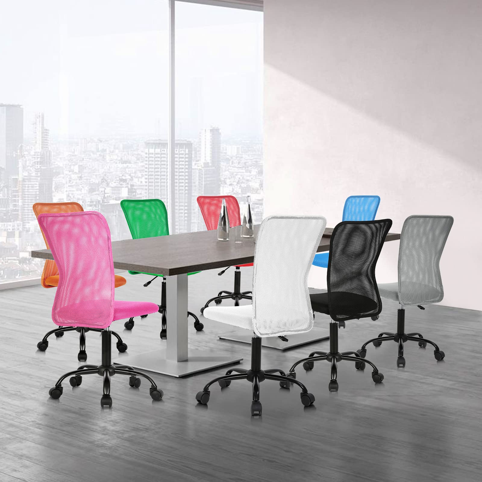 Ergonomic Mesh Office Chair - Modern Mid Back Rolling Swivel Computer Desk Chair with Breathable Back Support, Armless Task Chair for Home & Office Use - Perfect for Long Hours of Work, Gaming, or Studying (Pink)