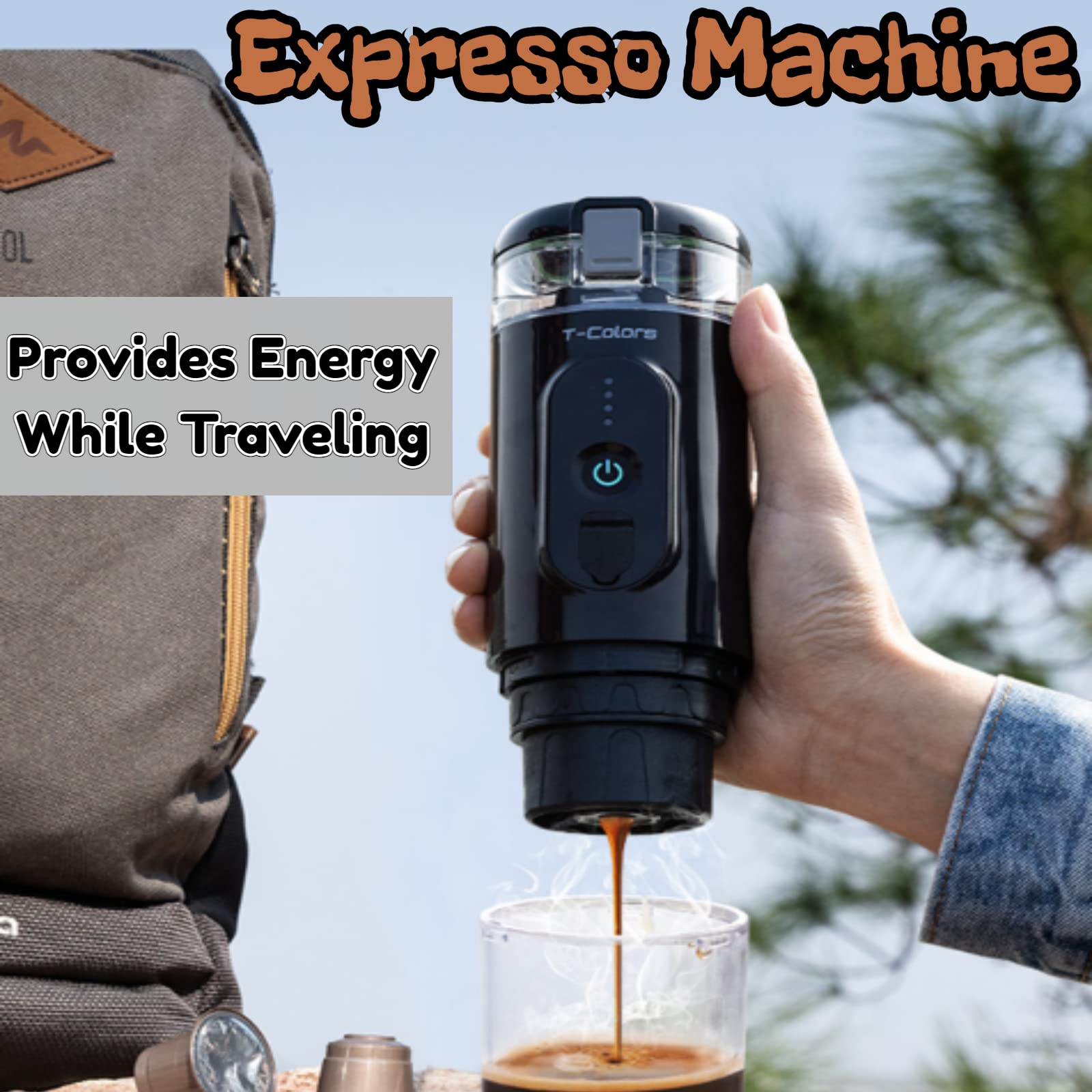 Rosvola Portable Espresso Maker - Manual USB Rechargeable Travel Coffee Machine for Nespresso Capsules & Ground Coffee | Perfect for Camping, Hiking, RV Trips, Office & Outdoor Adventures