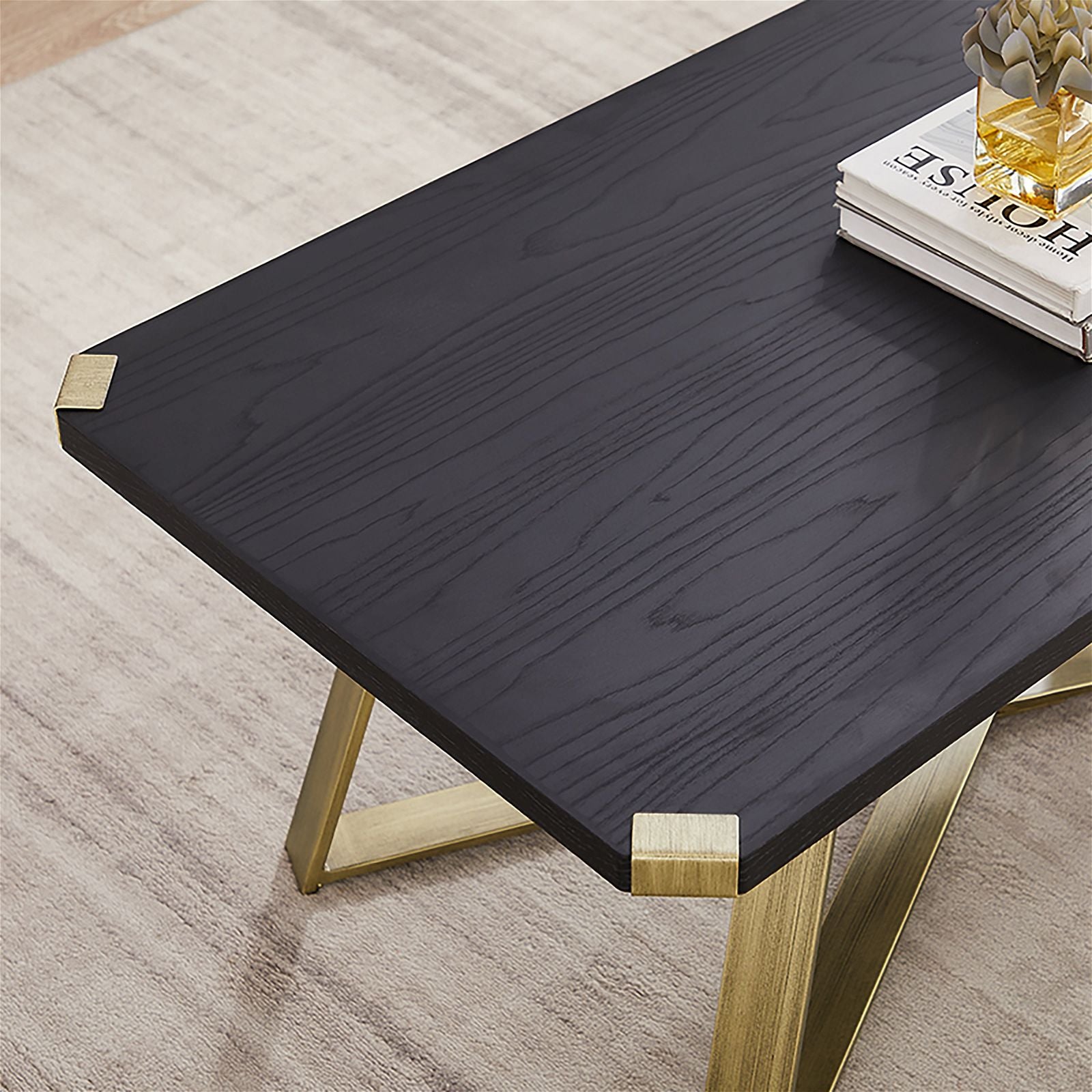 Premium Capri Coffee Table 1100mm - Modern Black Oak Top with Gold Metal Legs & Accents by Criterion | Perfect for Living Room, Lounge & Office Decor