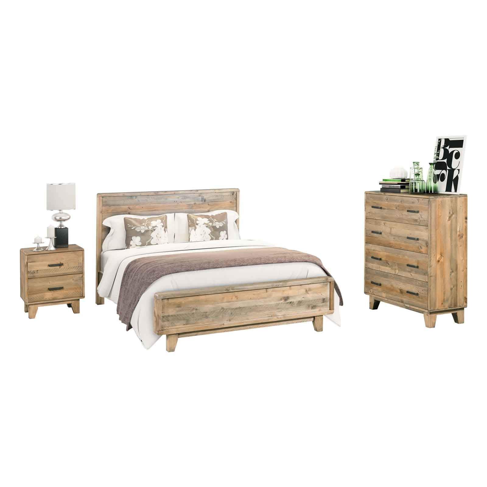 4-Piece Woodland Queen Bedroom Furniture Set in Light Brown - Perfect for Master Bedroom Decor & Cozy Cabin Retreats