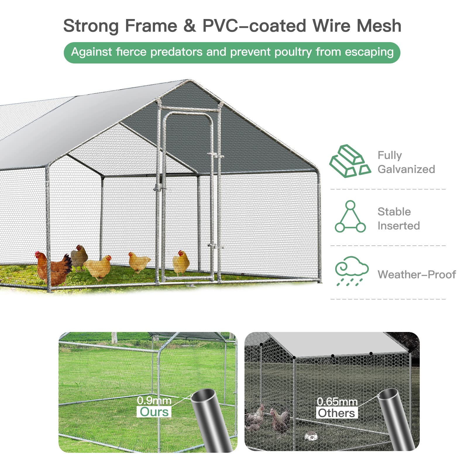 PETSITE Large Walk-In Metal Chicken Coop - Spire Shaped Poultry Cage with Waterproof Cover for Hens, Ducks & Outdoor Backyard Farming | Durable Chicken House for Free Range Birds & Small Farm Use