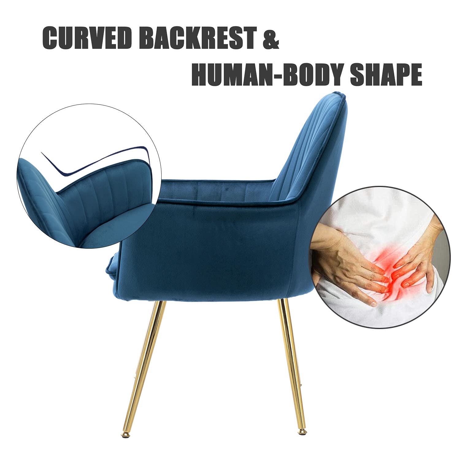 Velvet Accent Chair - Modern Tufted Armchair for Home Office, Living Room & Bedroom - Blue Velvet Upholstery with Golden Metal Legs - Perfect for Reading Nook, Dining Area or Cozy Corner Decor