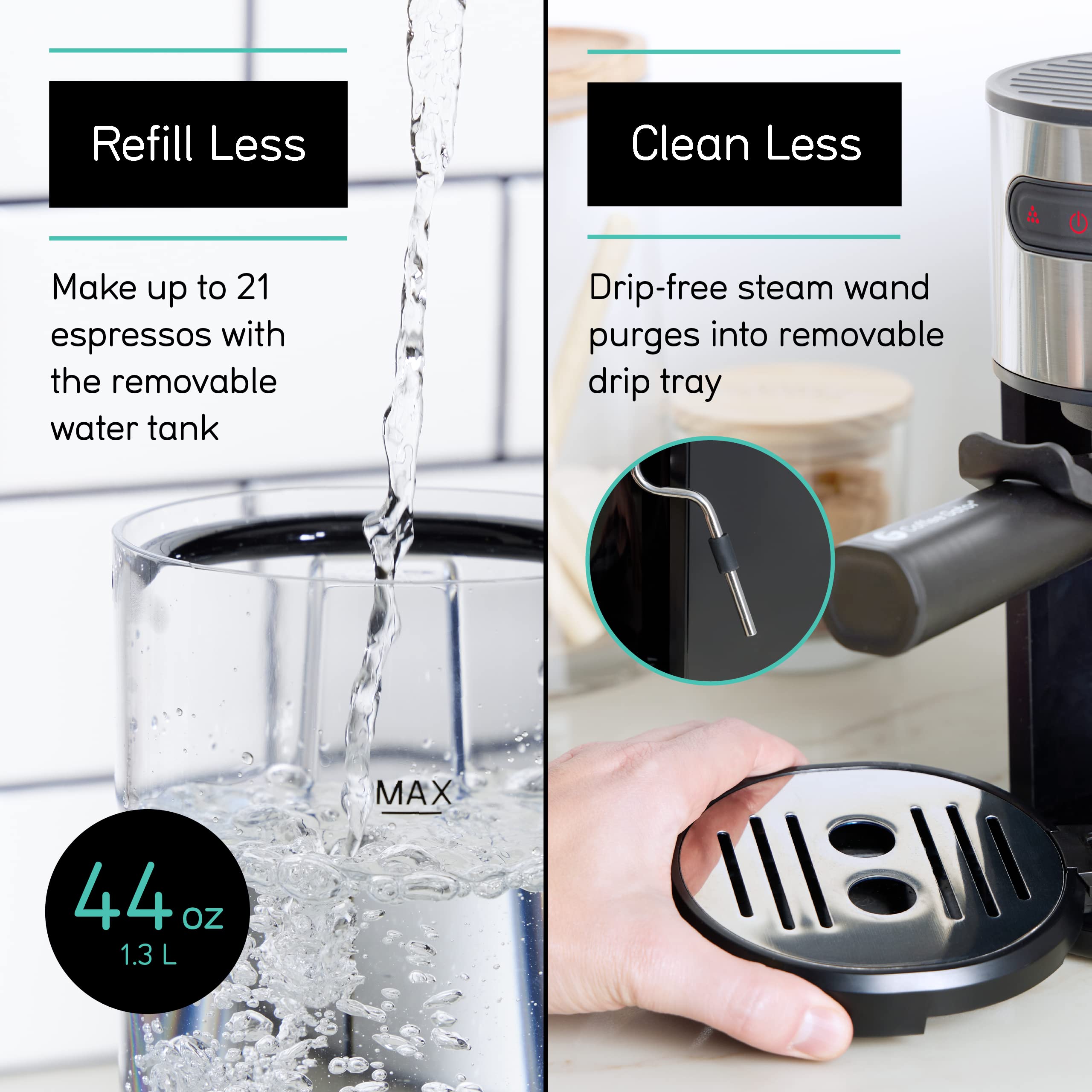 Coffee Gator Espresso Machine - 15 Bar Quick-Brew Coffee Maker with Milk Frother & 1.3L Removable Water Tank for Home Barista & Office Use