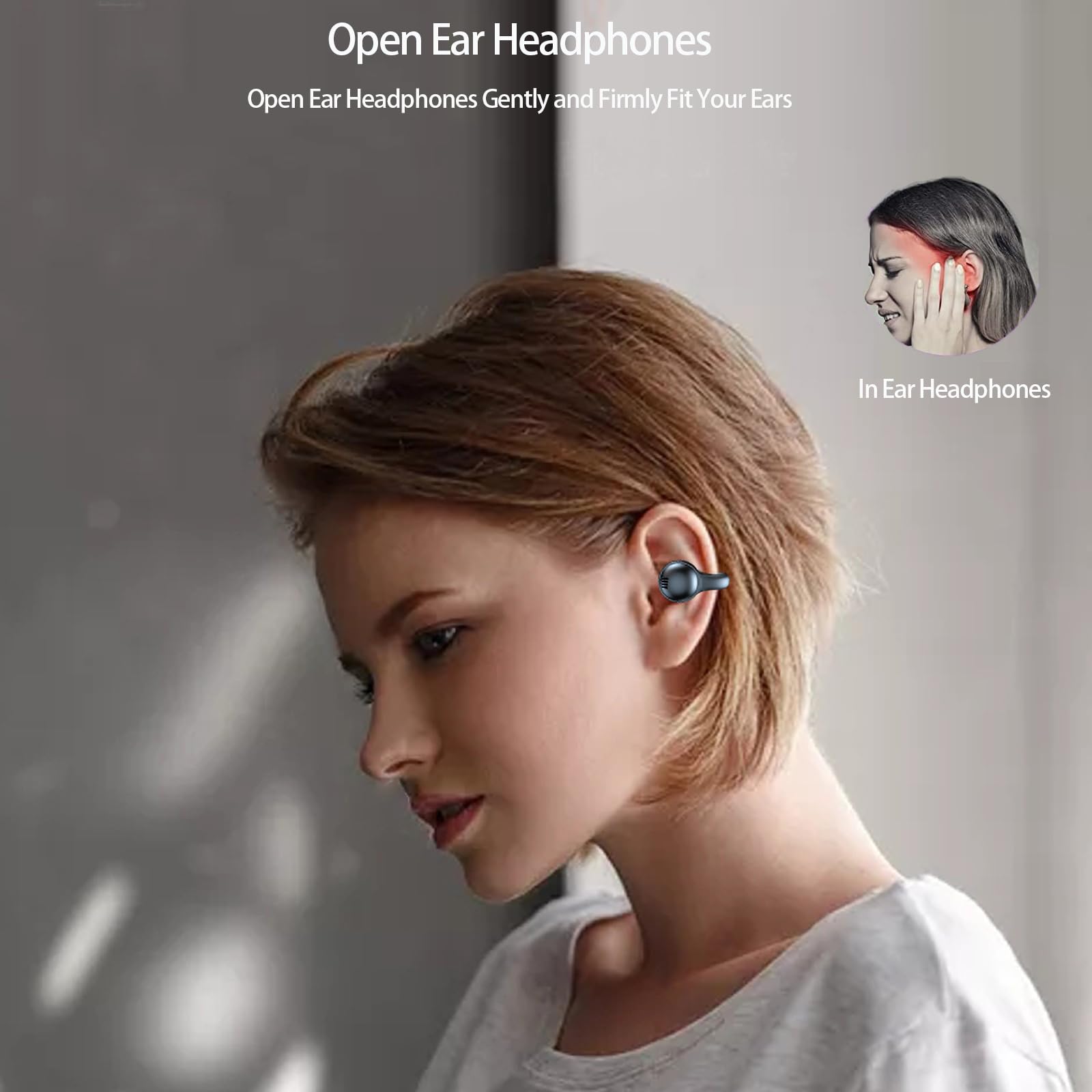 Wireless Bone Conduction Headphones - Open Ear Bluetooth Headset with Secure Ear Clips for Running, Cycling & Workouts | Sweatproof & Comfortable for All-Day Use