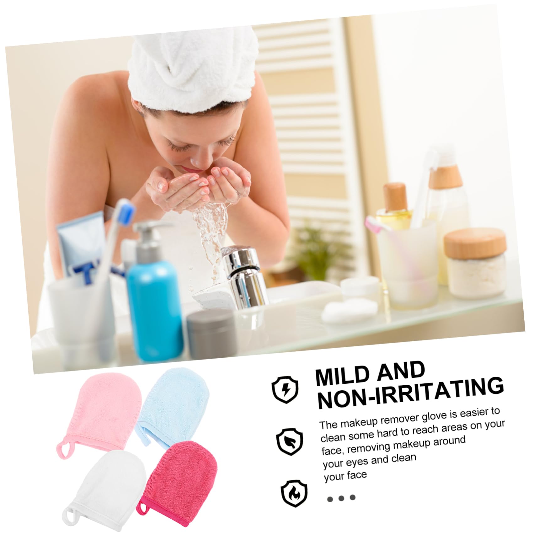 Baluue Makeup Cleaning Gloves Set - 4pcs Soft Fiber Face & Body Cleansing Mitts, Gentle Makeup Remover Towels for Daily Skincare Routine | Perfect for Spa, Travel & Sensitive Skin Care