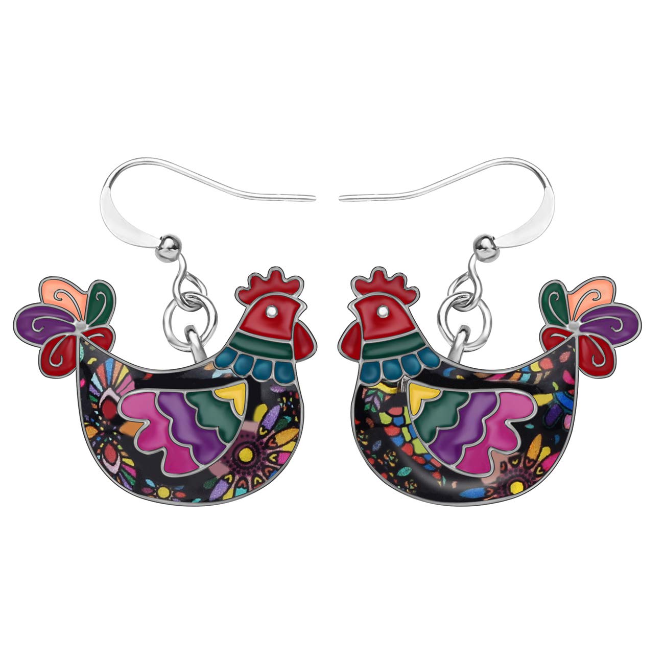 WEVENI Alloy Chicken Hen Earrings - Enamel Dangle Drop Cute Jewelry for Women & Girls - Elegant Dainty Gift for Birthday, Party & Casual Wear