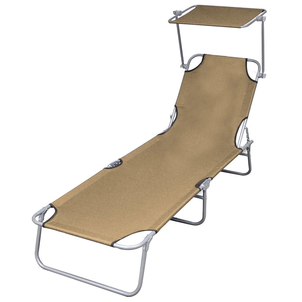 Portable Folding Sun Lounger with Adjustable Canopy - Heavy Duty Steel Frame in Taupe (Supports 300 lbs) - Perfect for Beach, Poolside, Patio & Backyard Relaxation