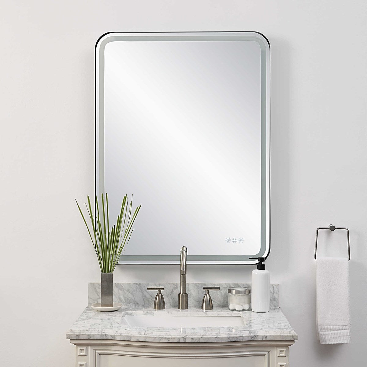Crofton Black Lighted Large Wall Mirror - Vanity Makeup Mirror with LED Lights for Bathroom, Bedroom, Dressing Room