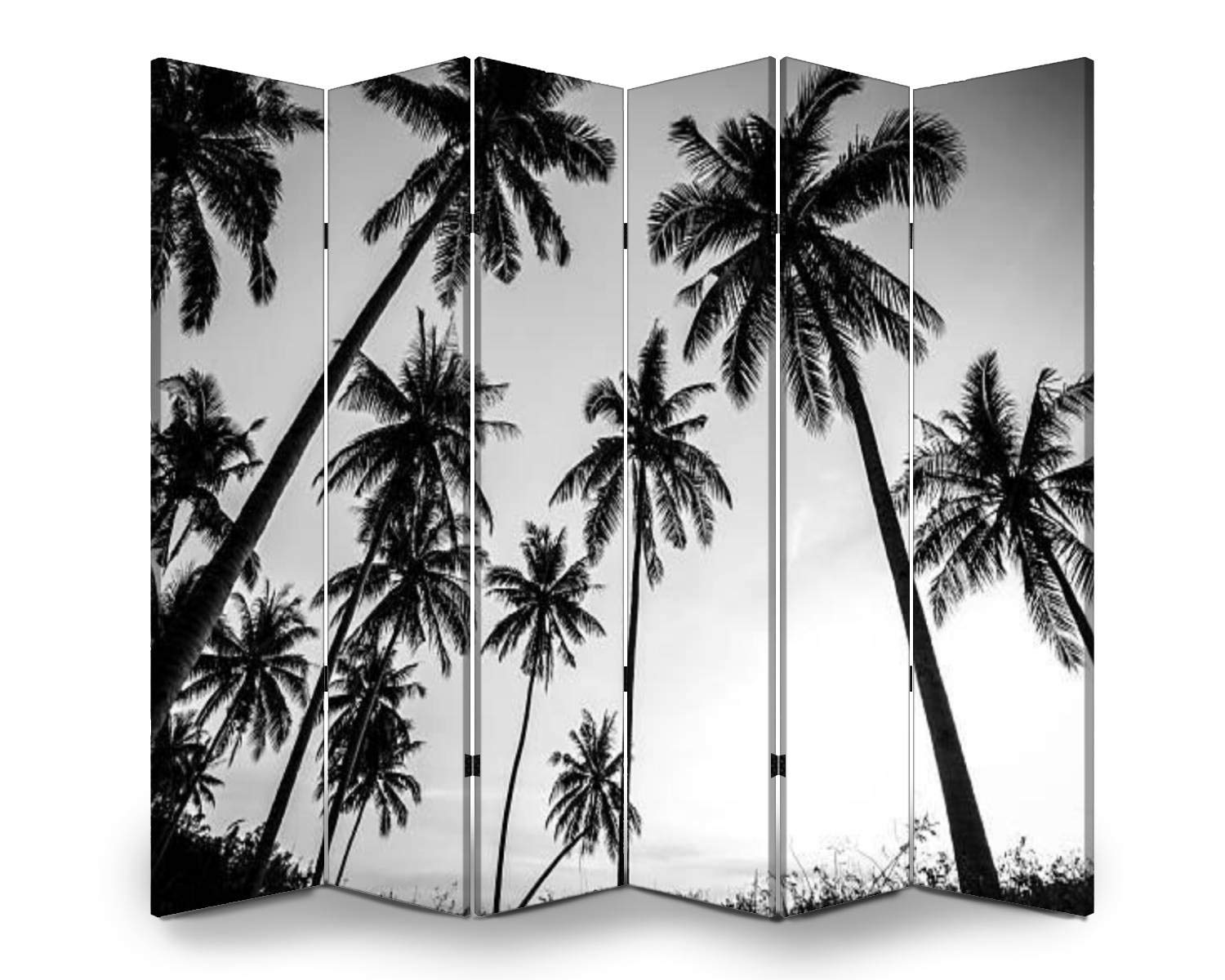 Dola-Dola 6-Panel Folding Room Divider - Black & White Palm Tree Canvas Privacy Screen for Home & Office - Freestanding Indoor Partition for Bedroom, Living Room, and Workspace Separation
