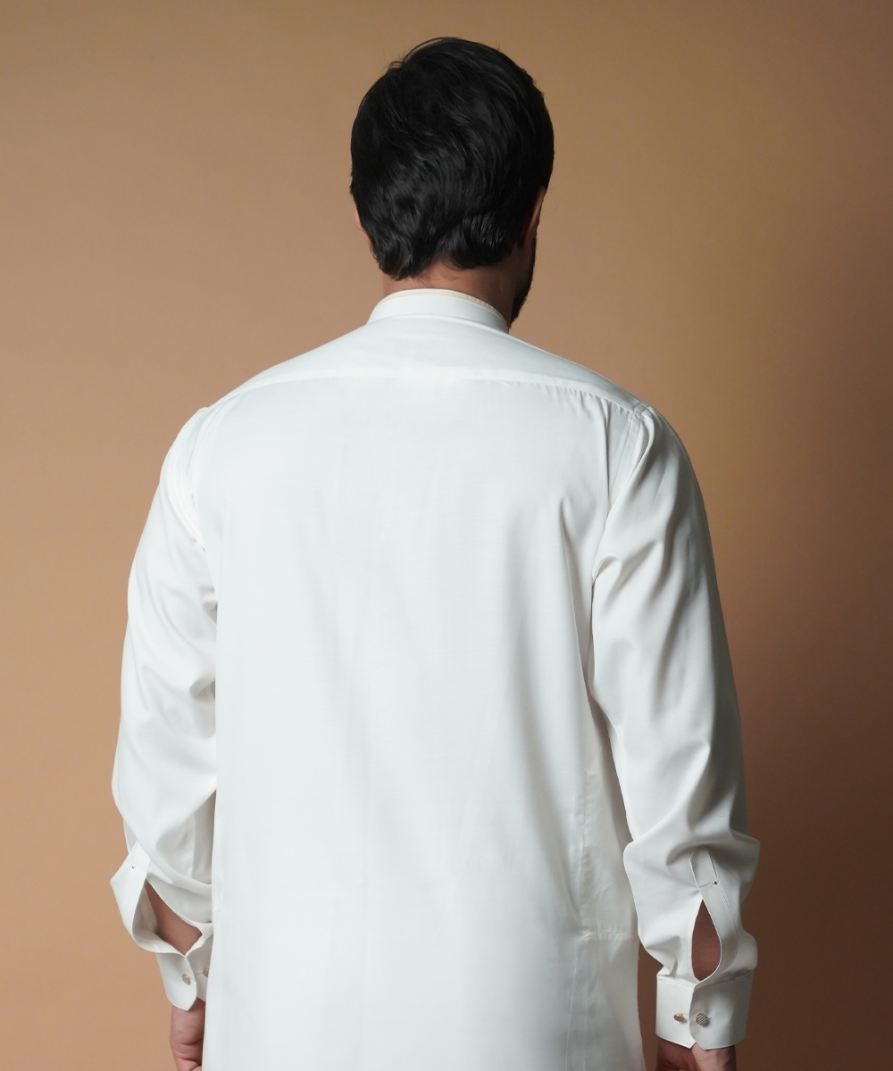Elegant Classic Ivory Kurta & Pyjama Set with Gold Embellishments for Men - Perfect for Festivals, Weddings & Special Occasions