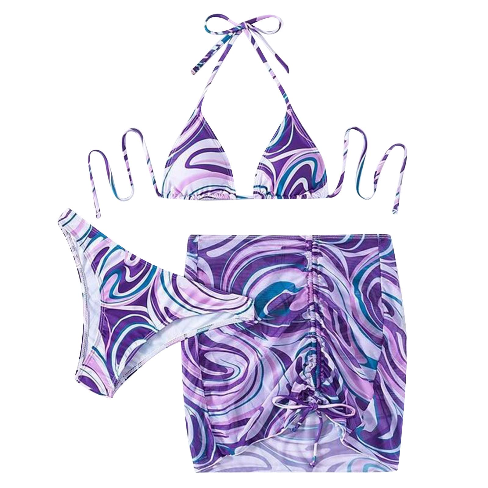 Plus Size Women's 3 Piece Sexy Criss Cross Halter Bikini Set with Drawstring & Ruched Design - Perfect for Beach Vacation, Pool Party and Summer Swimwear