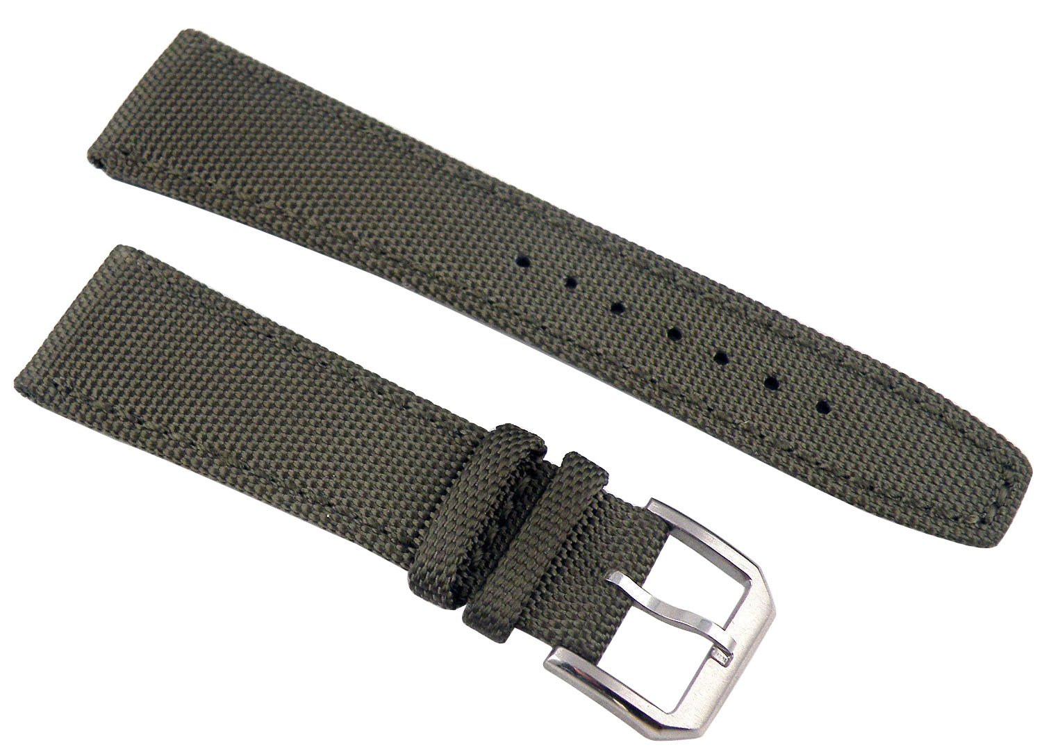 FANMIS 22mm Military Green Fabric Leather Watch Band with Silver Buckle - Durable Strap for Pilot Watches, Outdoor Adventures & Casual Wear