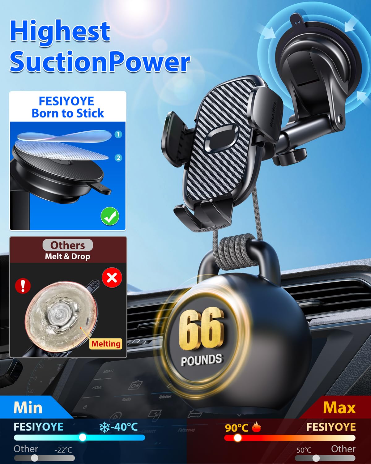 Military-Grade 360° Rotating Car Phone Holder - Universal Air Vent & Dashboard Mount for iPhone & Android Smartphones | Secure Suction Cup for Windshield & Safe Driving Accessories