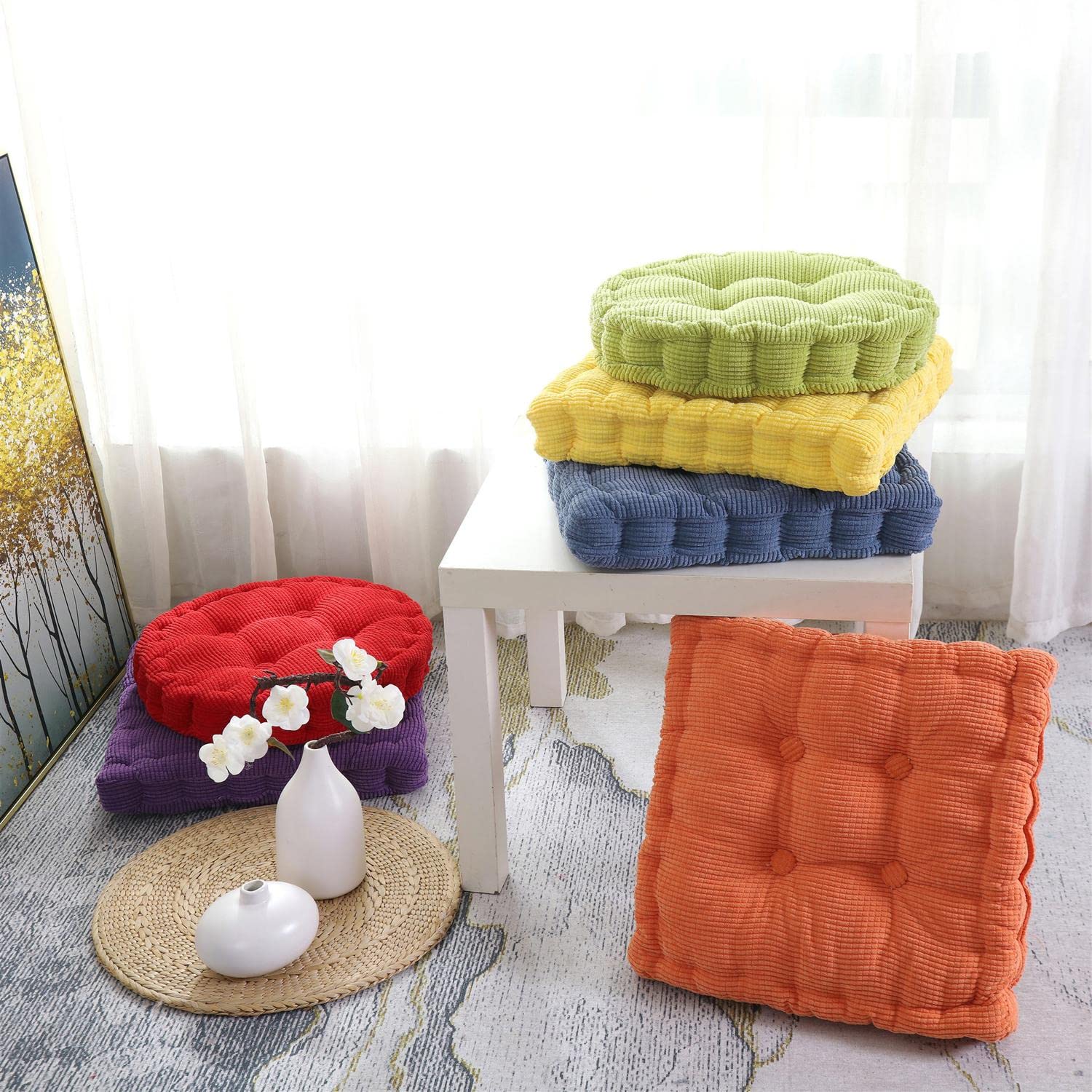 Set of 2 Square Chair Seat Cushions - Soft Indoor Chair Pillows for Home, Kitchen & Dining - Breathable Comfortable Chair Pads for Office, Living Room & Patio Furniture
