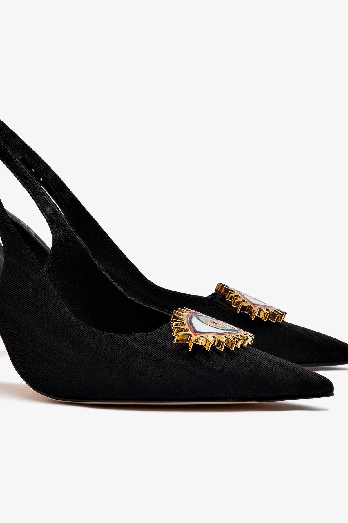 Larroudé x Libertine Black Fabric Eye Pump High Heels - Stylish Women's Dress Shoes for Parties, Weddings & Evening Events