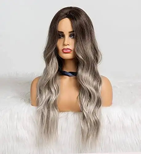 Long Wavy Synthetic Wig with Natural Center Part - Perfect for Cosplay, Halloween, and Daily Fashion Styling
