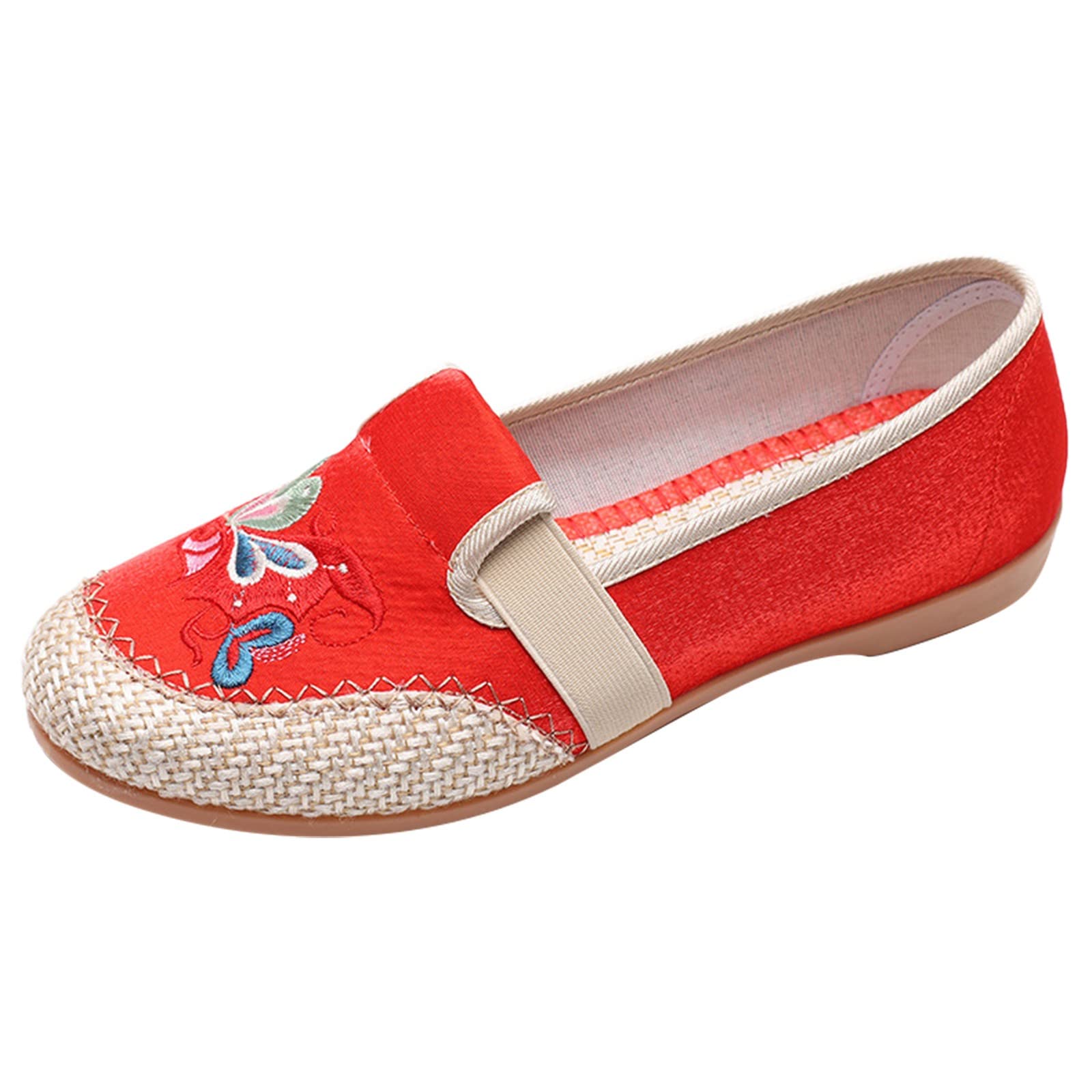Women's Casual Animal Print Embroidered Wedge Shoes with Elastic Straps - Comfortable Wide Width Slip-On Flats for Everyday Wear (Red, Size 8.5) | Perfect for Boho Style, Summer Outfits & Casual Occasions
