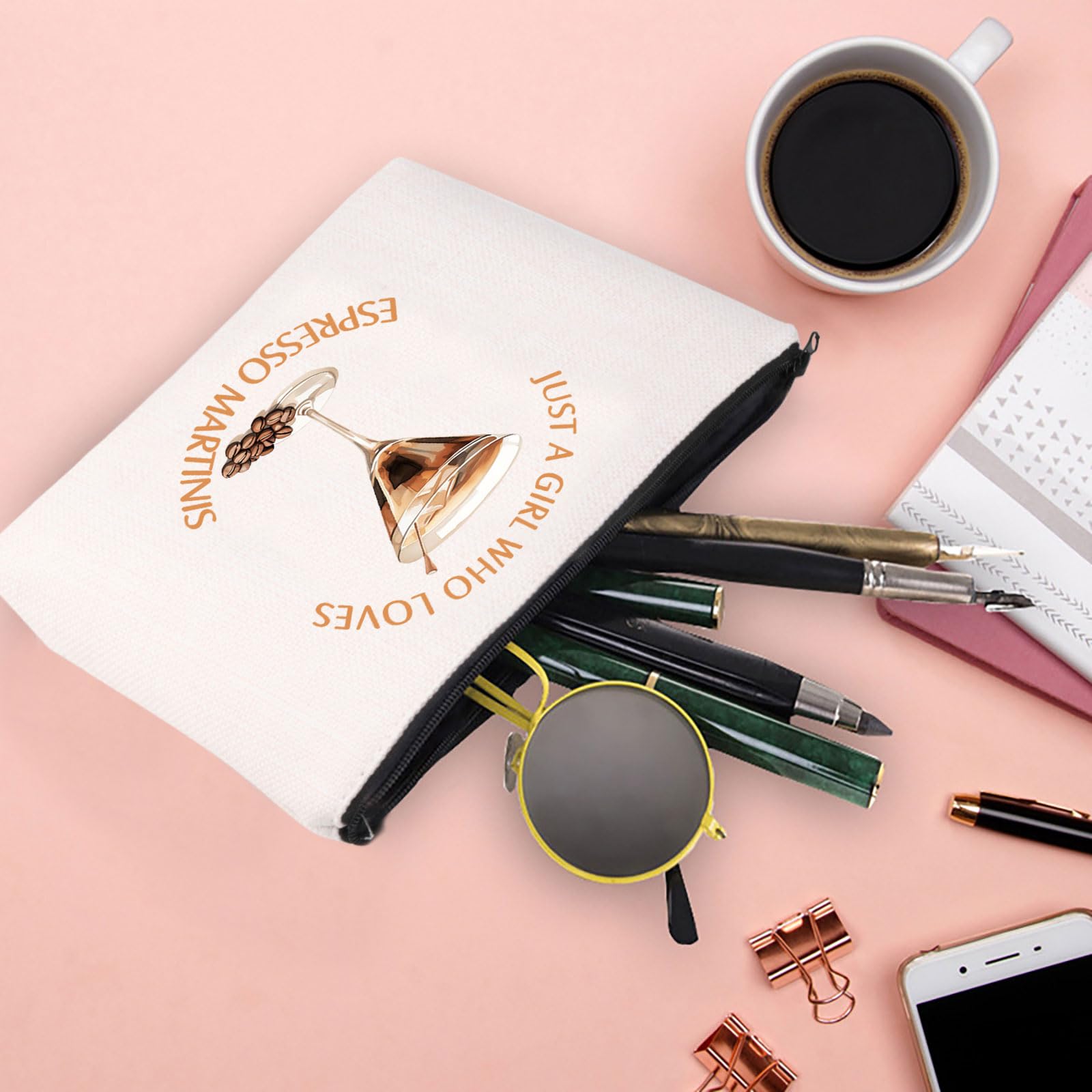 XYANFA Espresso Martini Makeup Bag for Women - Cosmetic Travel Organizer with Zipper Pouch - Perfect Gift for Coffee Lovers, Cocktail Enthusiasts & Martini Fans - Great for Travel, Parties & Everyday Use
