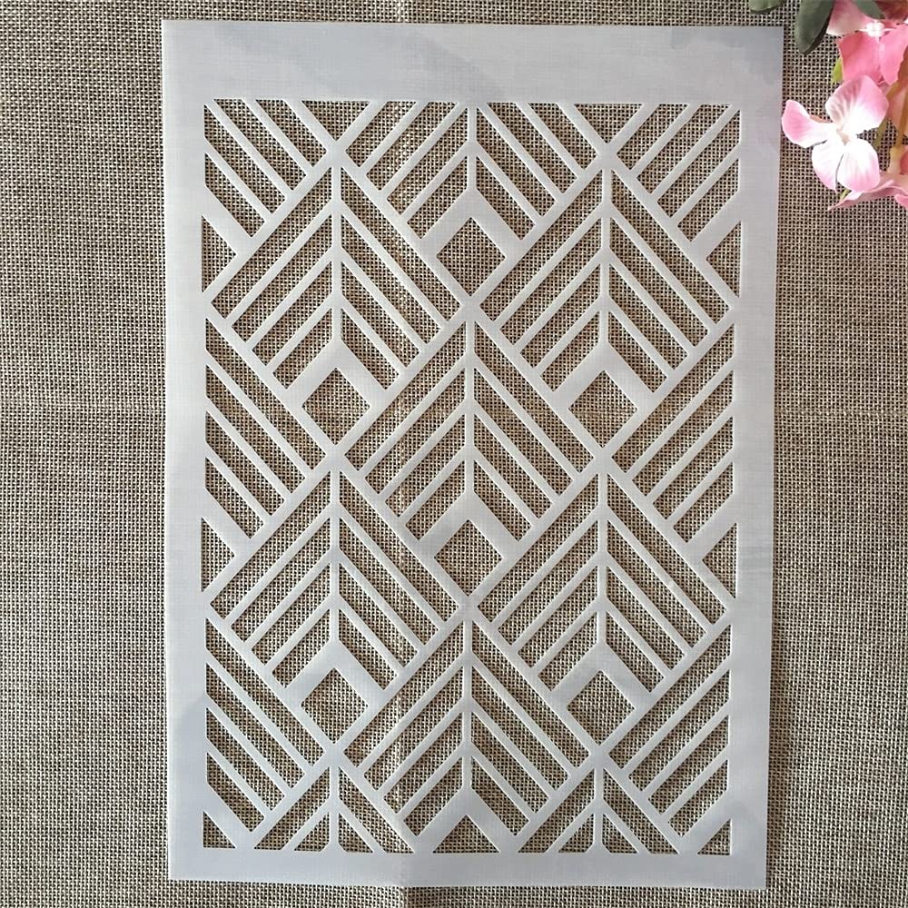 Reusable A4 29cm Square Line Texture Painting Stencils - DIY Scrapbooking, Furniture, Wall & Floor Decoration Templates for Home Decor & Craft Projects | Perfect for Art Journals, Woodworking, and Interior Design