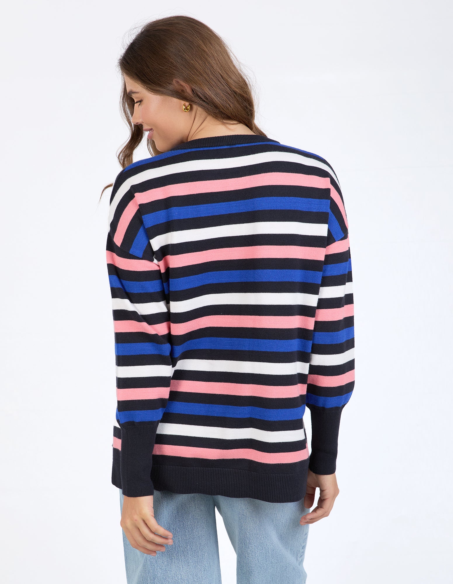 Elm Logan Stripe Knit Sweater - Navy, French Blue & Charm Pink Stripes | Casual Wear, Office Outfits & Fall Fashion