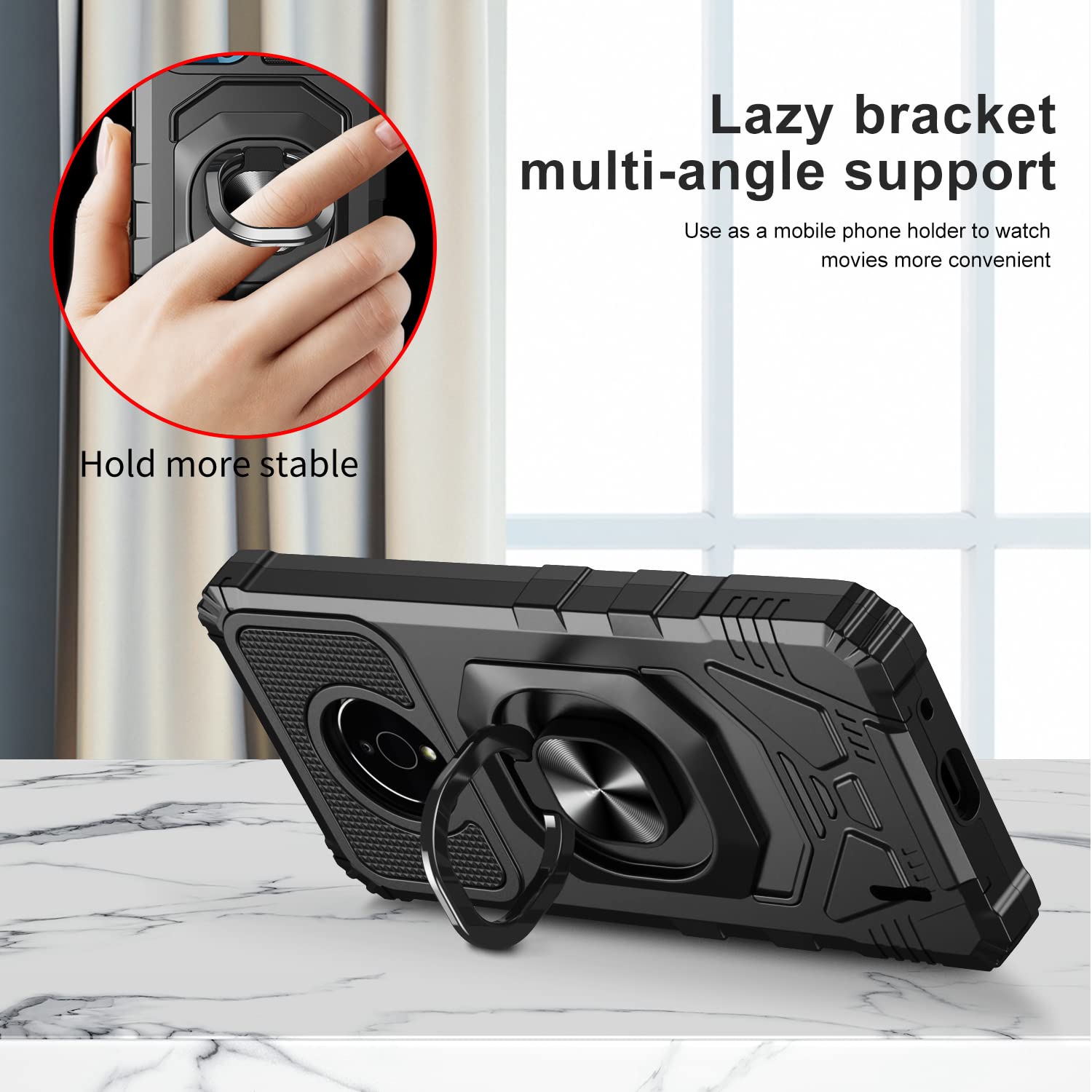 ExtremeCases for Nokia C200 (N151DL) - Shockproof Hybrid Phone Case with Magnetic Ring Stand, Tempered Glass Screen Protector, Stylus Pen & Pry Tool (Black) | Perfect for Outdoor Adventures, Work & Daily Protection