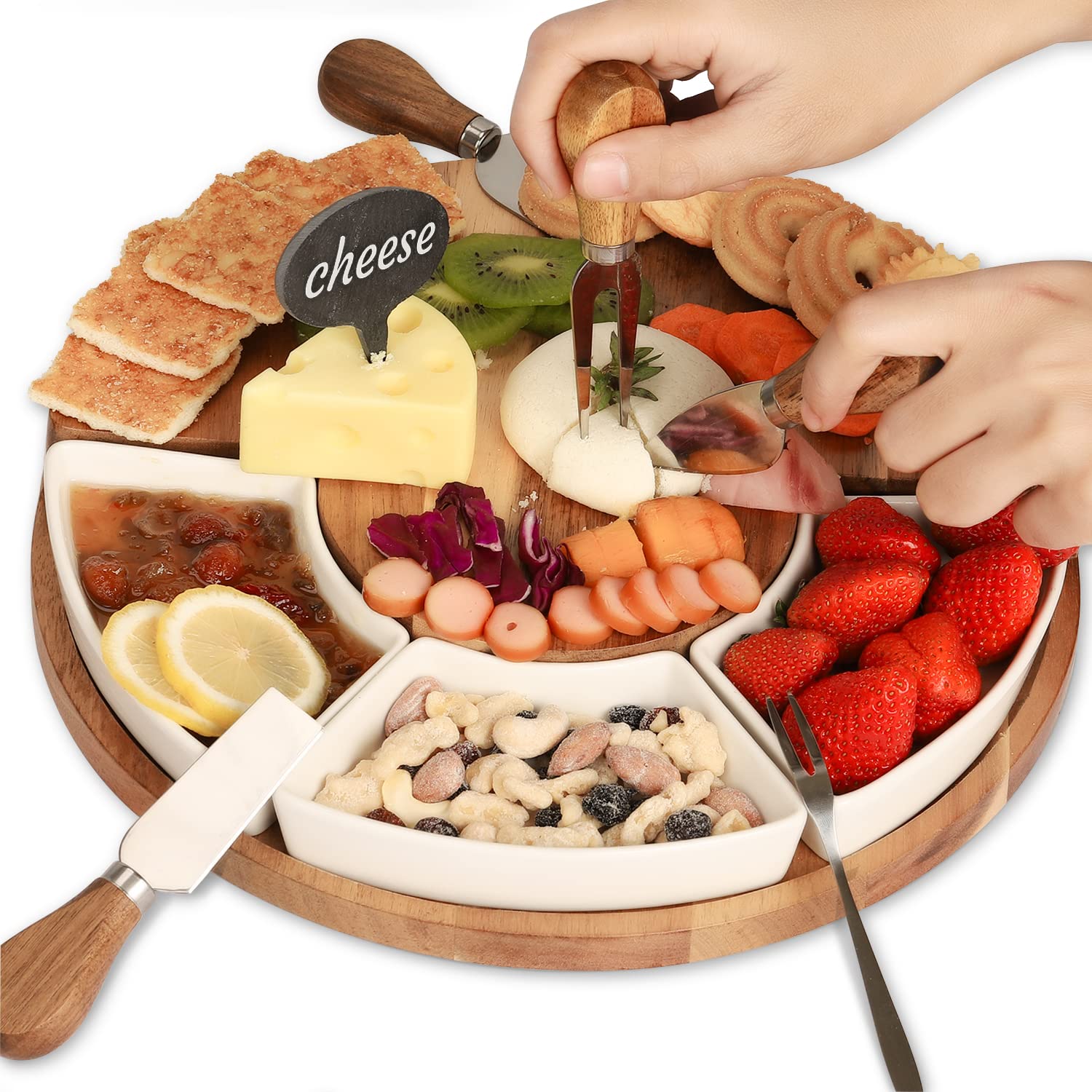Premium Wooden Handle Cheese Knife Set - 6-Piece Stainless Steel Cheese Slicer, Butter Cutter & Spreader with Fork - Perfect for Charcuterie Boards, Wine Parties & Gourmet Cheese Tasting