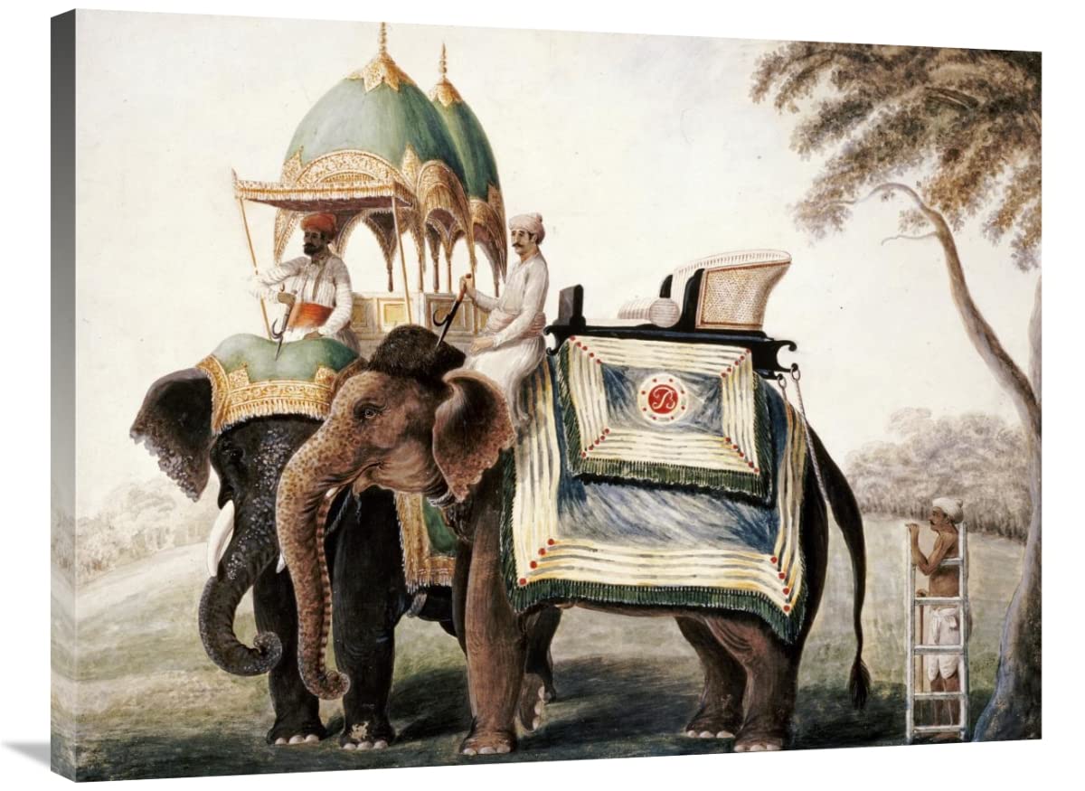 36 Inch Elephants with Mahout Art Print - Vintage Indian Company School Painting - Perfect for Home Decor, Office Wall Art & Gift Giving