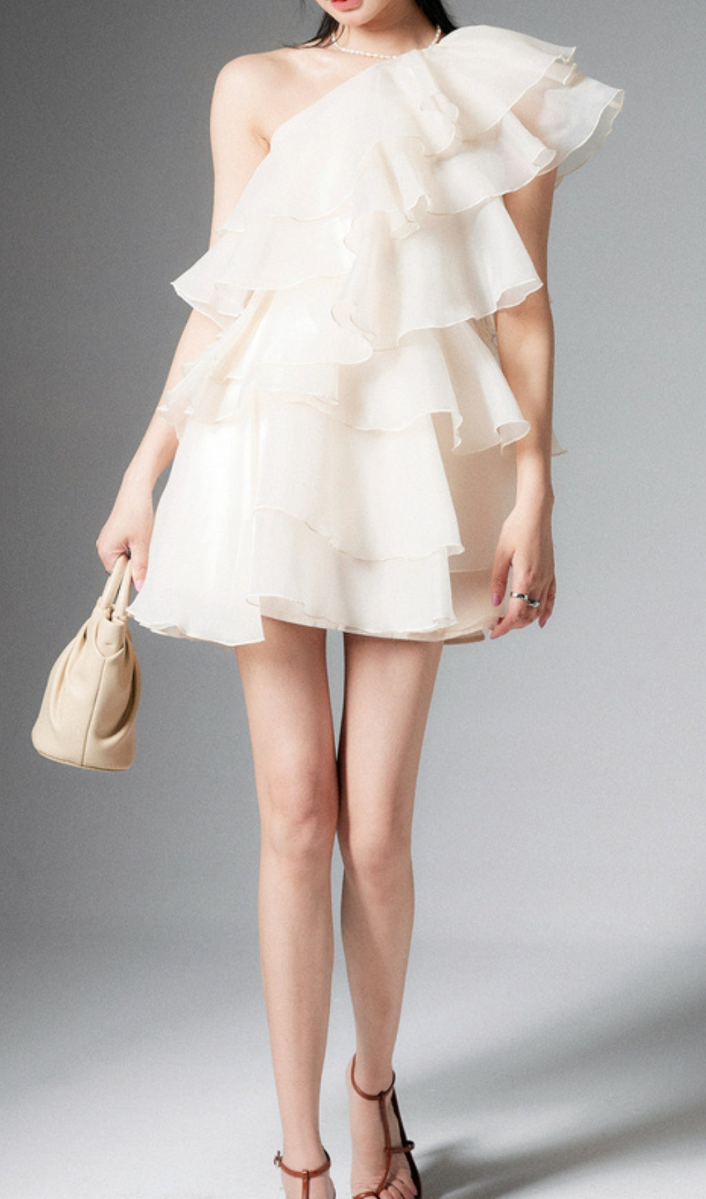 One Shoulder Cap Sleeve Plain Tiered Mini Dress - Perfect for Summer Parties, Date Nights & Beach Vacations
