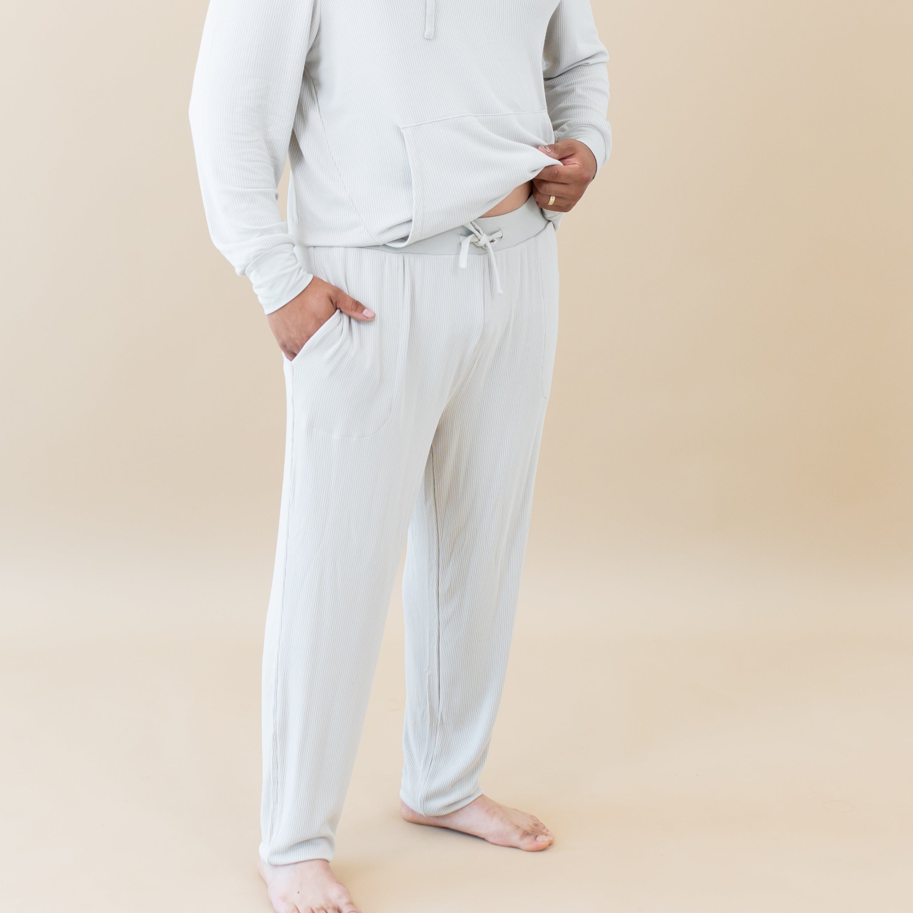 Men's Ribbed Jogger Pants in Oat - Comfortable Stretch Sweatpants for Casual Wear, Gym & Lounge