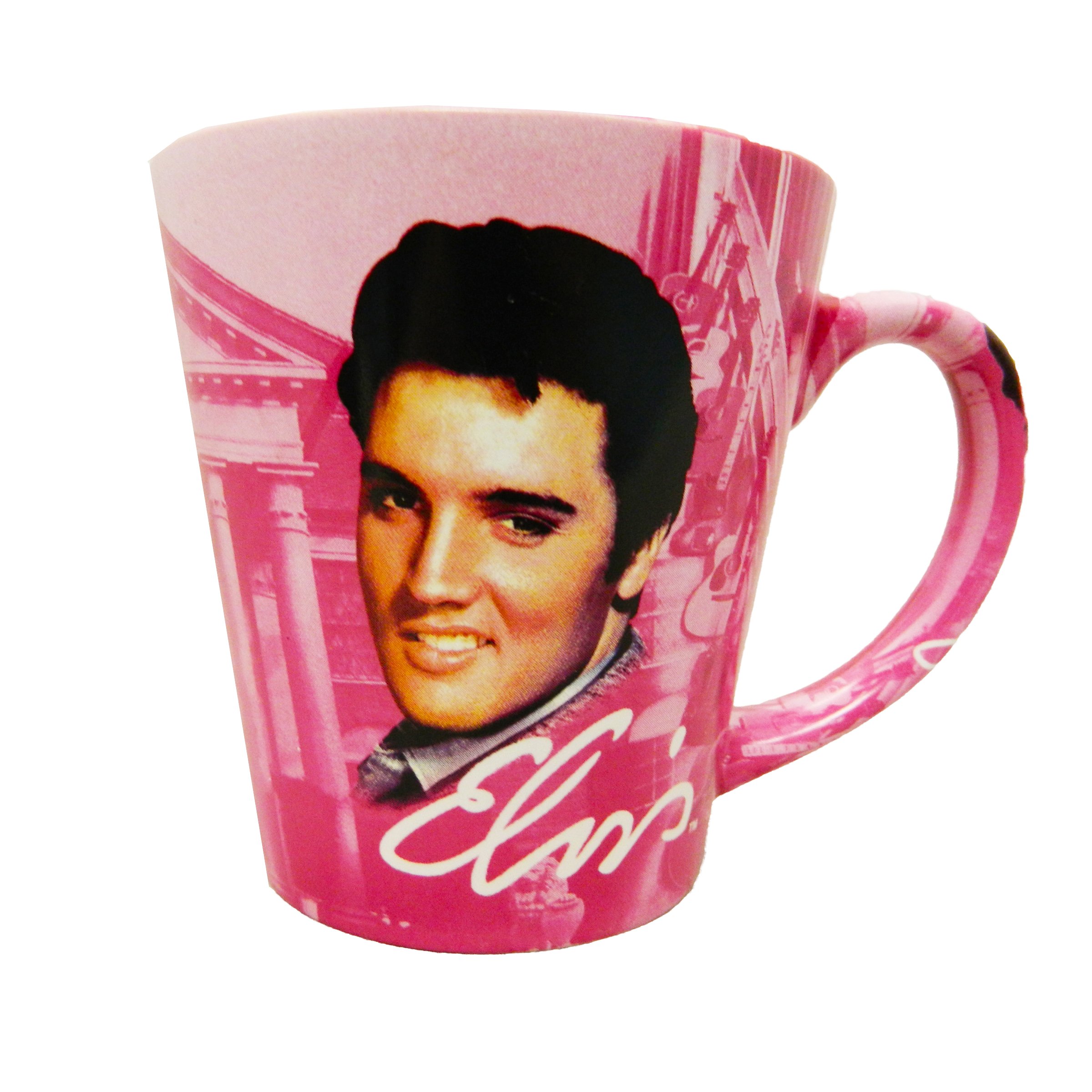 Elvis Presley Coffee Mug - 12 oz Ceramic Latte Pink Cup with Guitar Design - Perfect for Elvis Fans, Coffee Lovers & Gift Giving