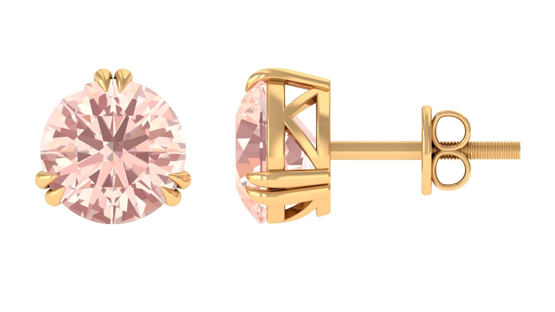 7mm Morganite Solitaire Stud Earrings - 2.50 CT October Birthstone Earrings in 14K Solid Gold | Elegant Gift for Anniversary, Birthday & Special Occasions
