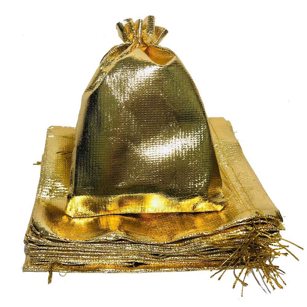 25pcs 5x7 Inch Heavy Duty Drawstring Bags - Gold Jewelry Pouches, Snack & Candy Bags for Wedding, Birthday, Christmas, Thanksgiving Party Decorations - Perfect for Gift Wrapping, Party Favors & Small Item Storage