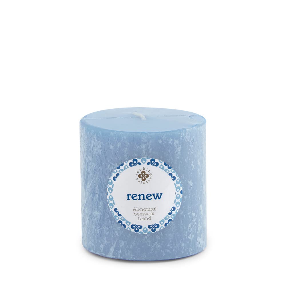 Root Candles Aromatherapy Candles - Beeswax Blend Timberline Pillar Scented Candle (3x3 Inch) - Renew: Sea Cypress & Cedar Leaf Fragrance - Relaxing Spa & Home Decor for Stress Relief & Meditation