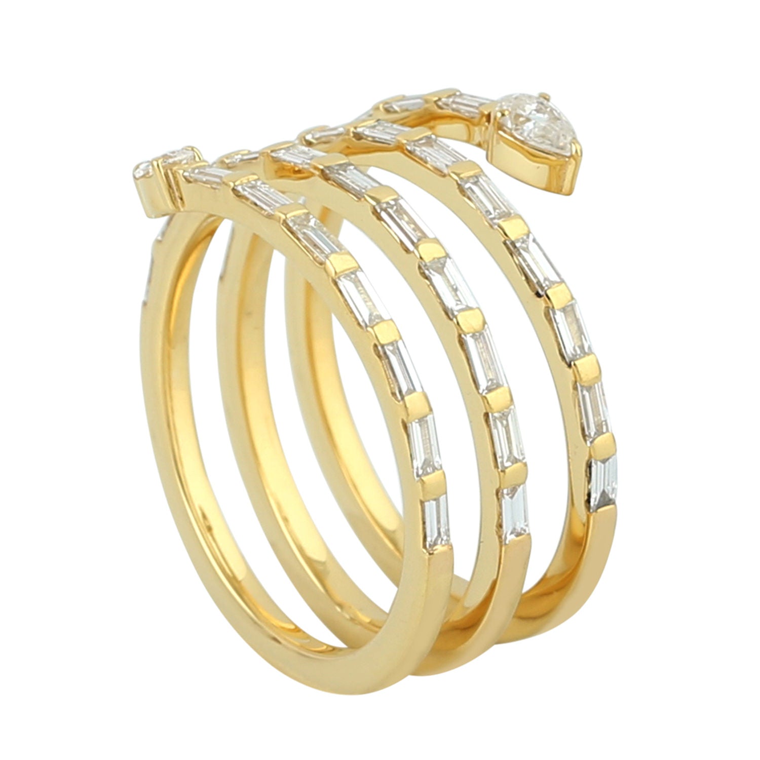 18K White Gold Bezel Baguette Cut Diamond Spiral Ring - Handmade Luxury Jewelry for Women - Perfect for Weddings, Anniversaries & Special Occasions