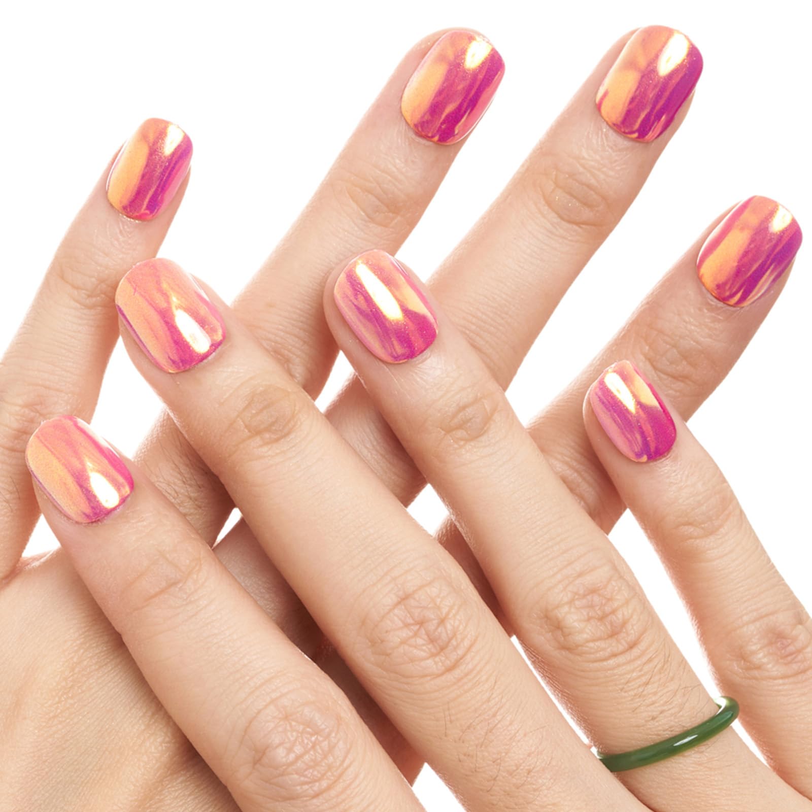 GLAMERMAID Short Press on Nails - 24Pcs Pinkish Brown Chrome Gel Fake Nails, Squoval Shape with Glossy UV Finish | Reusable Acrylic False Nails for Women | Perfect for Spring Manicures, Parties & Everyday Wear