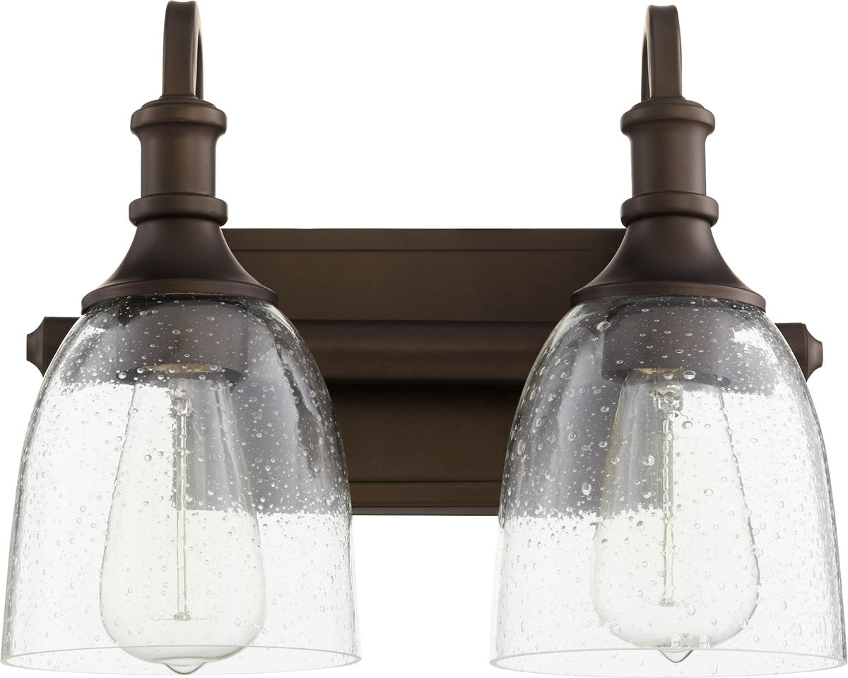 13W Richmond 2-Light Bathroom Vanity Light Fixture in Oiled Bronze with Clear/Seeded Glass - Perfect for Bathroom, Powder Room, and Dressing Room Lighting