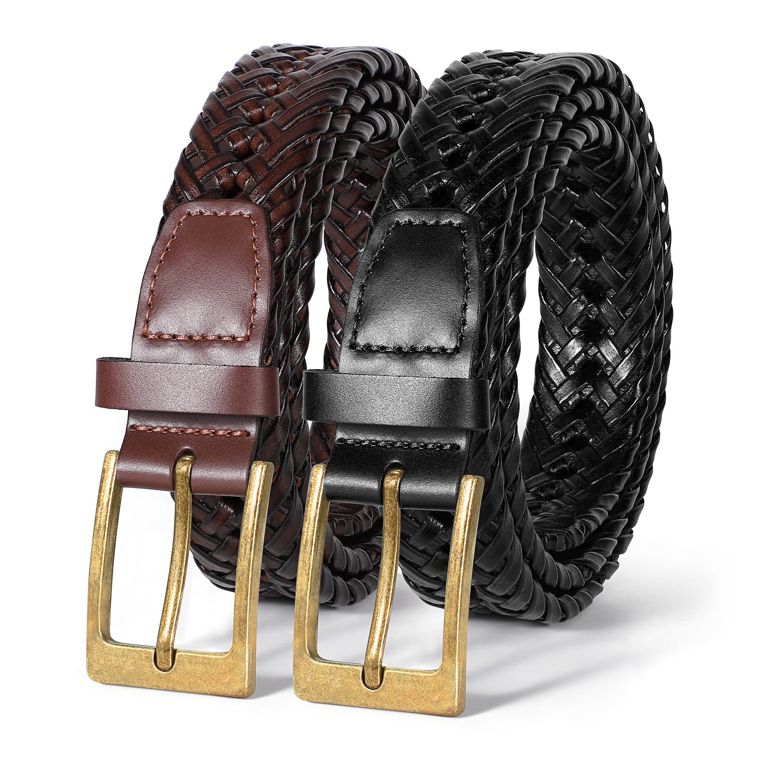 Braided Leather Belt for Men - Handwoven Genuine Leather with Alloy Buckle - Casual, Jeans & Golf Wear - Perfect Gift for Dad, Husband & Boyfriend (Office, Date Night, Outdoor Activities)