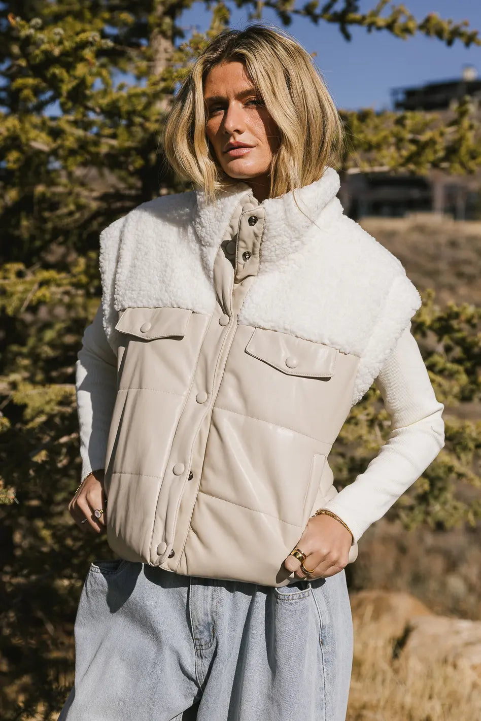 Lets Get Lost Vegan Vest in Cream - Eco-Friendly Women's Winter Jacket for Outdoor Adventures & Casual Wear