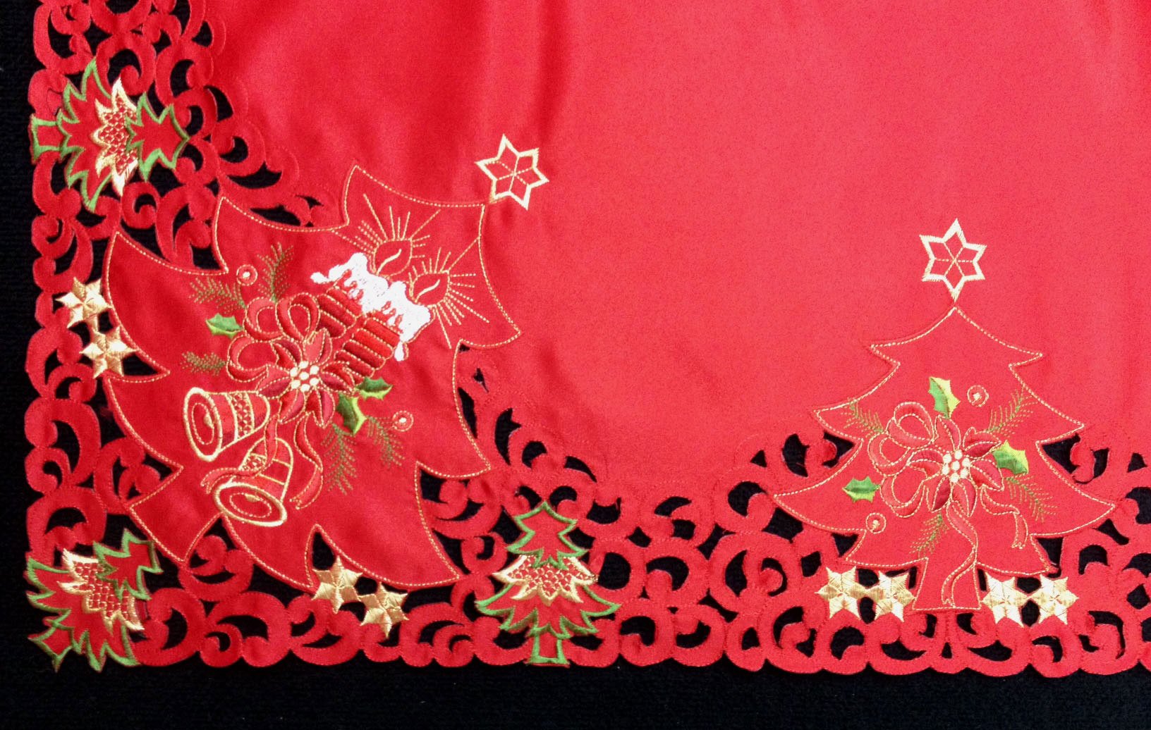 Premium Embroidered Poinsettia Bell Christmas Tablecloth Set - 88