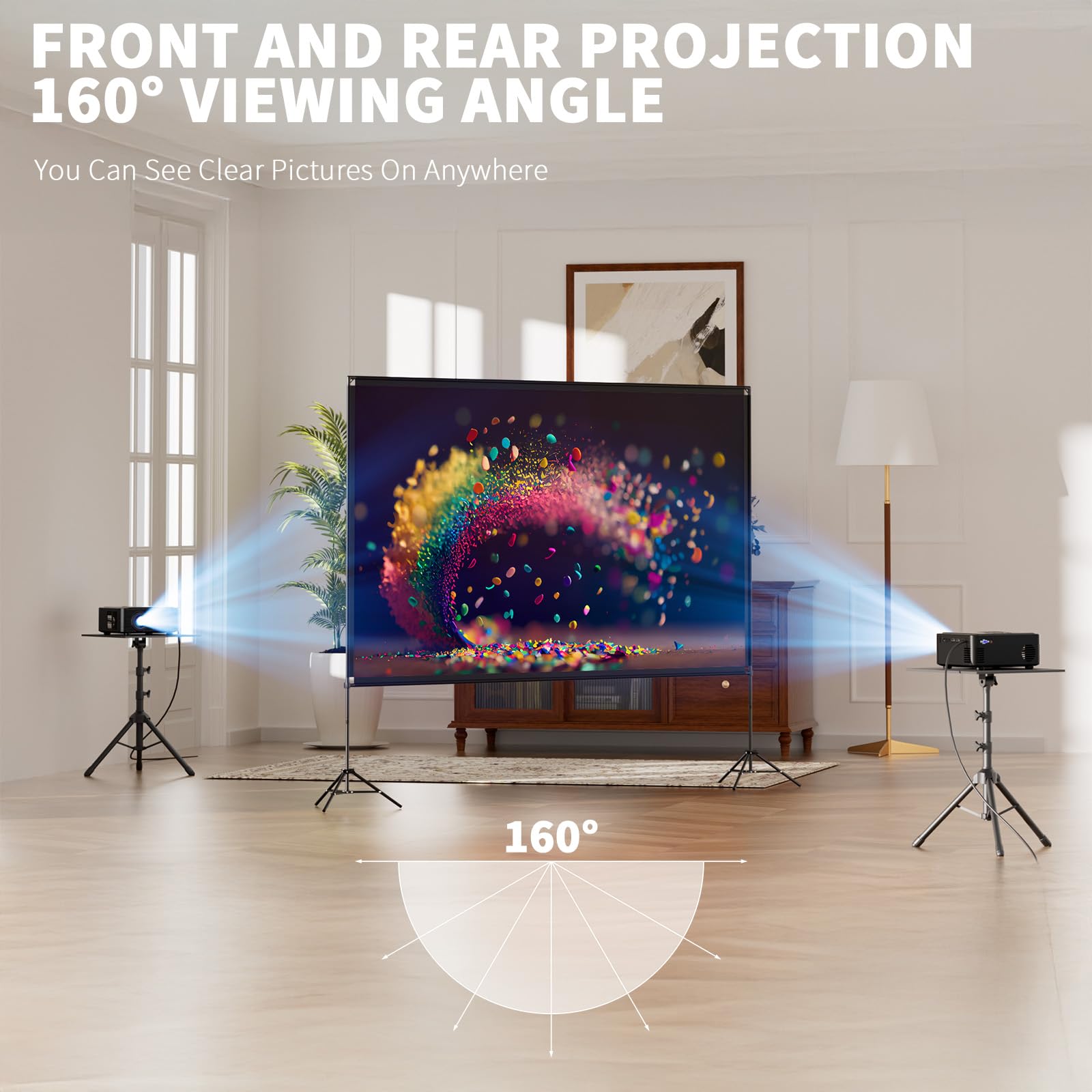120 Inch Portable Projector Screen with Stand - 16:9 HD 4K Wrinkle-Free Foldable Movie Screen for Indoor/Outdoor Use - Front & Rear Projection with 160° Viewing Angle & Carry Bag - Perfect for Home Theater, Backyard Movies, and Presentations
