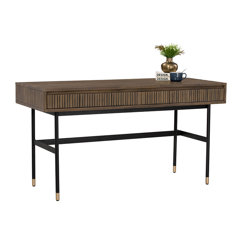 Hamilton Study Desk 140cm - Solid Oak & Acacia Veneer Toffee Finish - Perfect for Home Office, Student Dorm, or Small Space Workstation