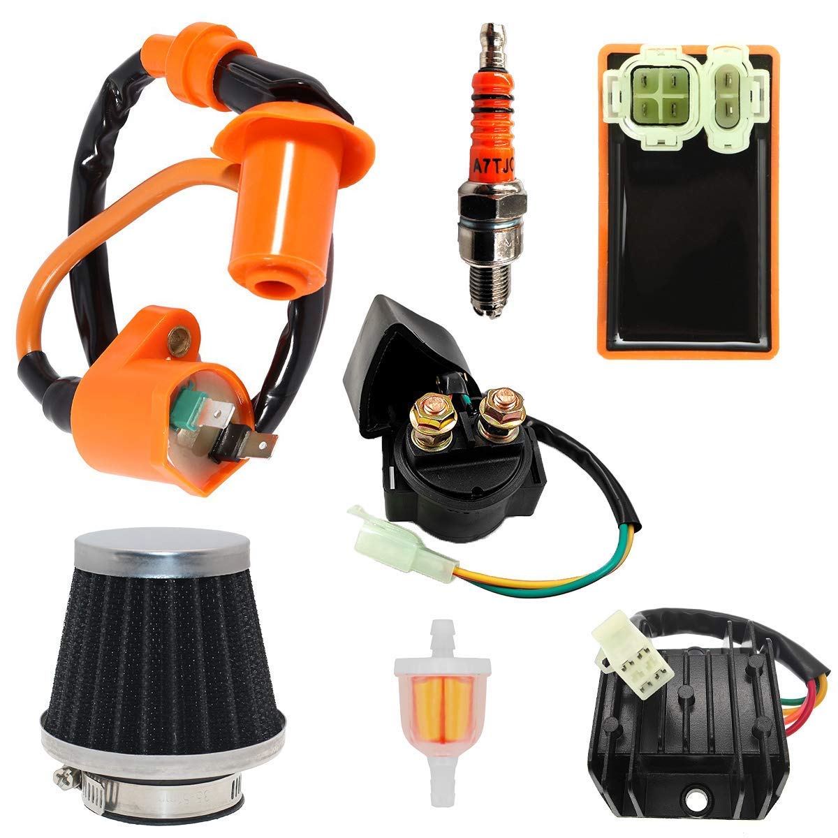 High Performance 6 Pin AC CDI Ignition Coil & Spark Plug A7TC for GY6 50cc 125cc 150cc 4-Stroke Engines - Compatible with Scooters, ATVs, Go Karts, Mopeds, Quads, Pit Bikes & Dirt Bikes | Durable Replacement Part for Smooth Acceleration & Reliable Starts