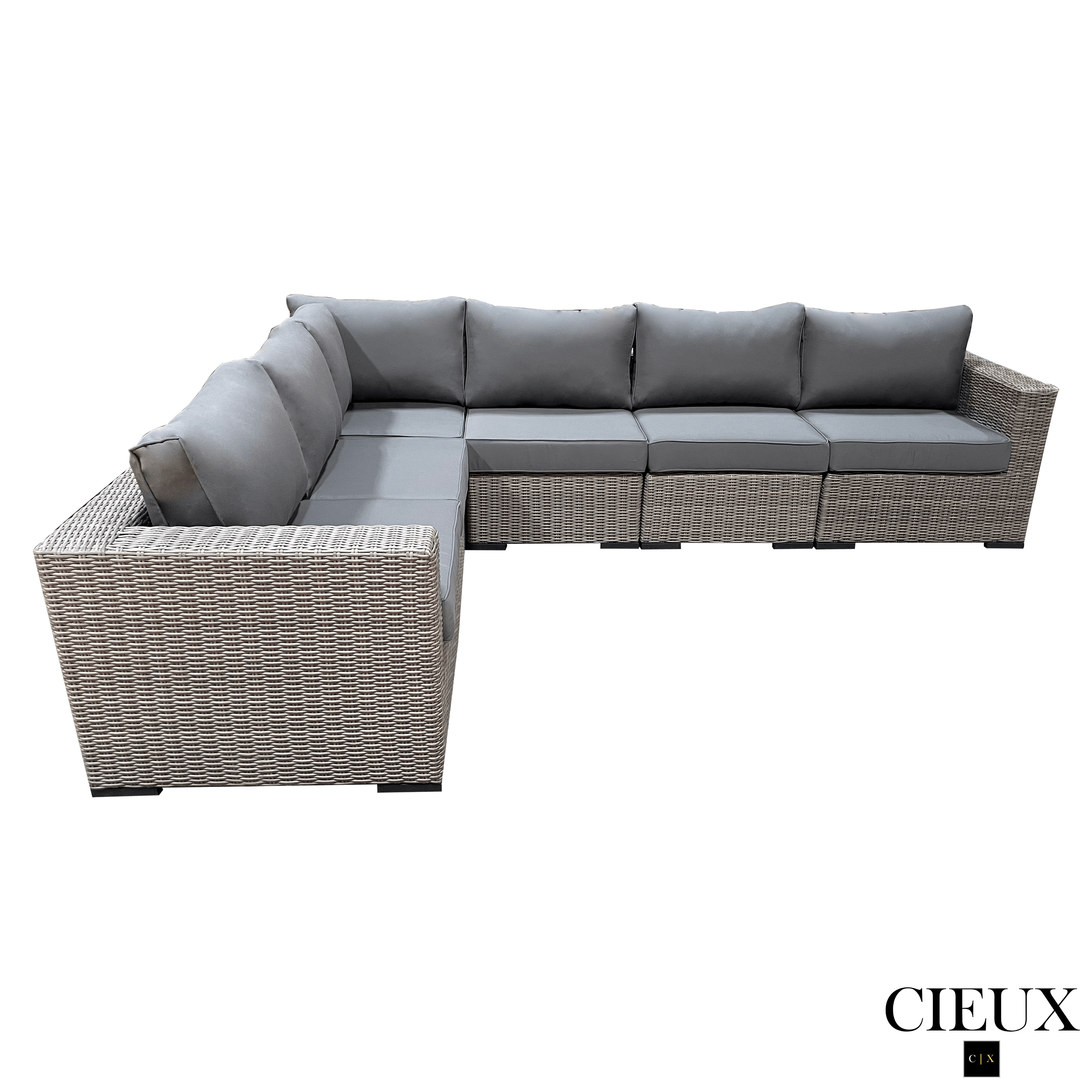 Riviera Outdoor Patio Wicker L-Shaped Sectional Sofa Set - Grey Weather-Resistant Wicker with Sunbrella Canvas Charcoal Cushions - Perfect for Backyard, Poolside & Patio Lounging