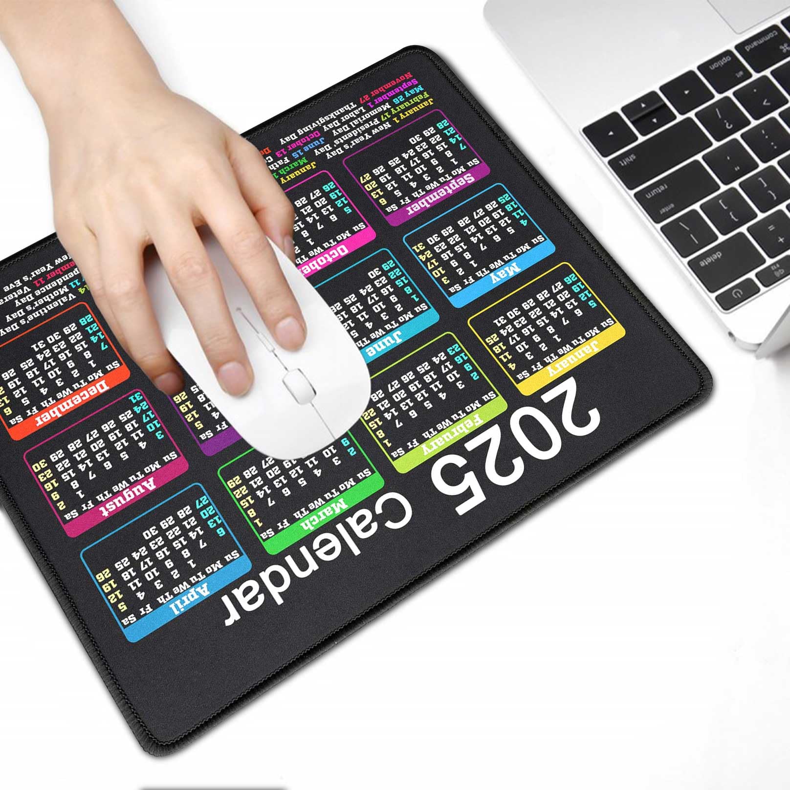 Non-Slip Rubber Base Mouse Pad - Waterproof Computer Mousepad with Stitched Edges for Gaming, Office & Home Use - 9.5 x 7.8 Inch (2025 Calendar Black) - Perfect for Desktops, Laptops & Workstations