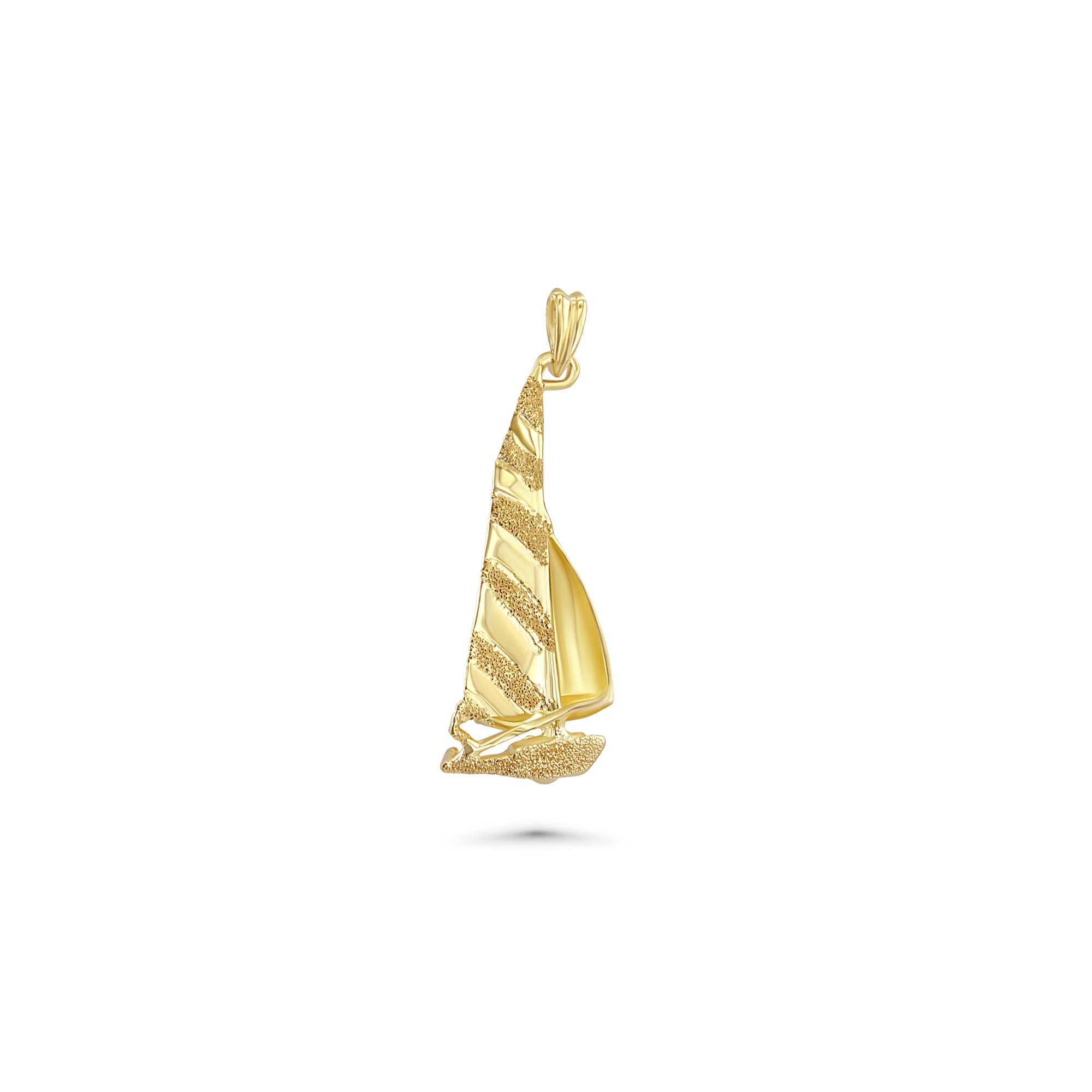 14k Yellow Gold Polished & Sand Textured Sailboat Pendant Necklace - Perfect for Nautical Lovers, Beach Weddings & Summer Fashion Accessories